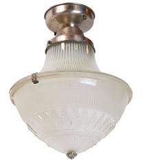 Original Holophane, Three-Piece Flush Mount Fixture in Nickel, circa 1923