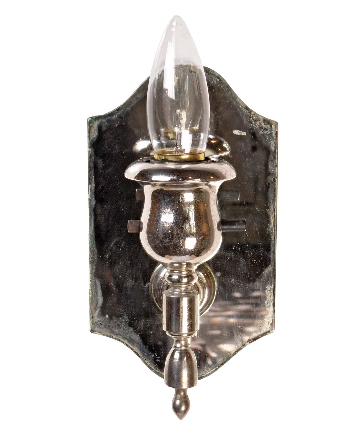 NickelPlated Single Candle Sconce with Antique Mirror Backplate, circa
