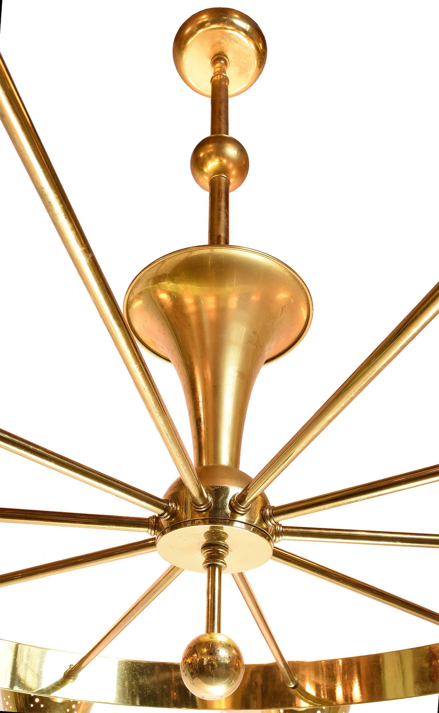 American Gerald Thurson for Lightolier Solid Brass Ten-Light Chandelier