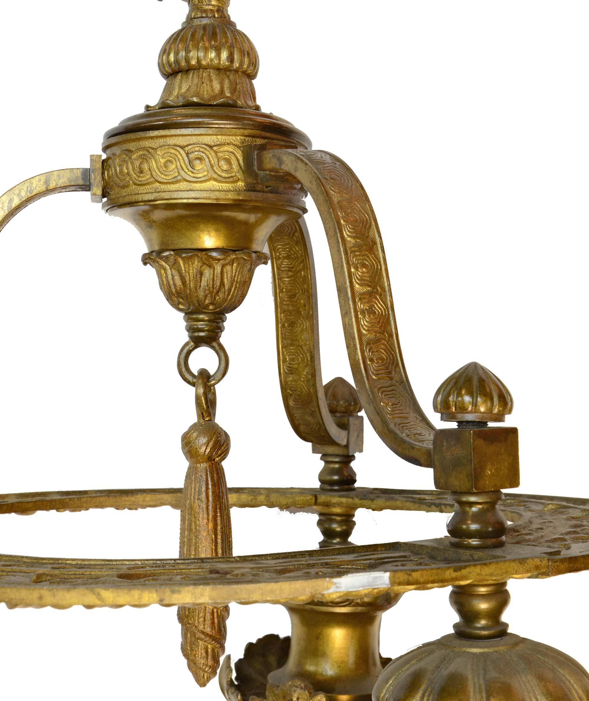 Ornate Cast Brass Beaux Arts Fixture, circa 1915 In Excellent Condition In Minneapolis, MN