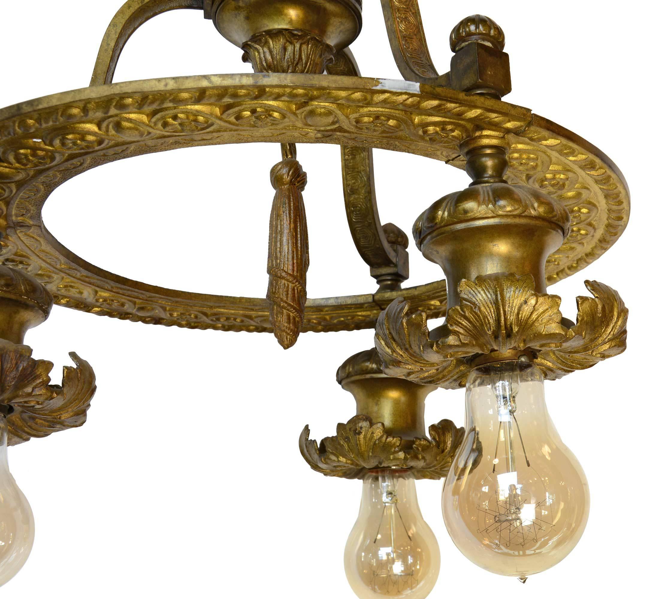 Early 20th Century Ornate Cast Brass Beaux Arts Fixture, circa 1915