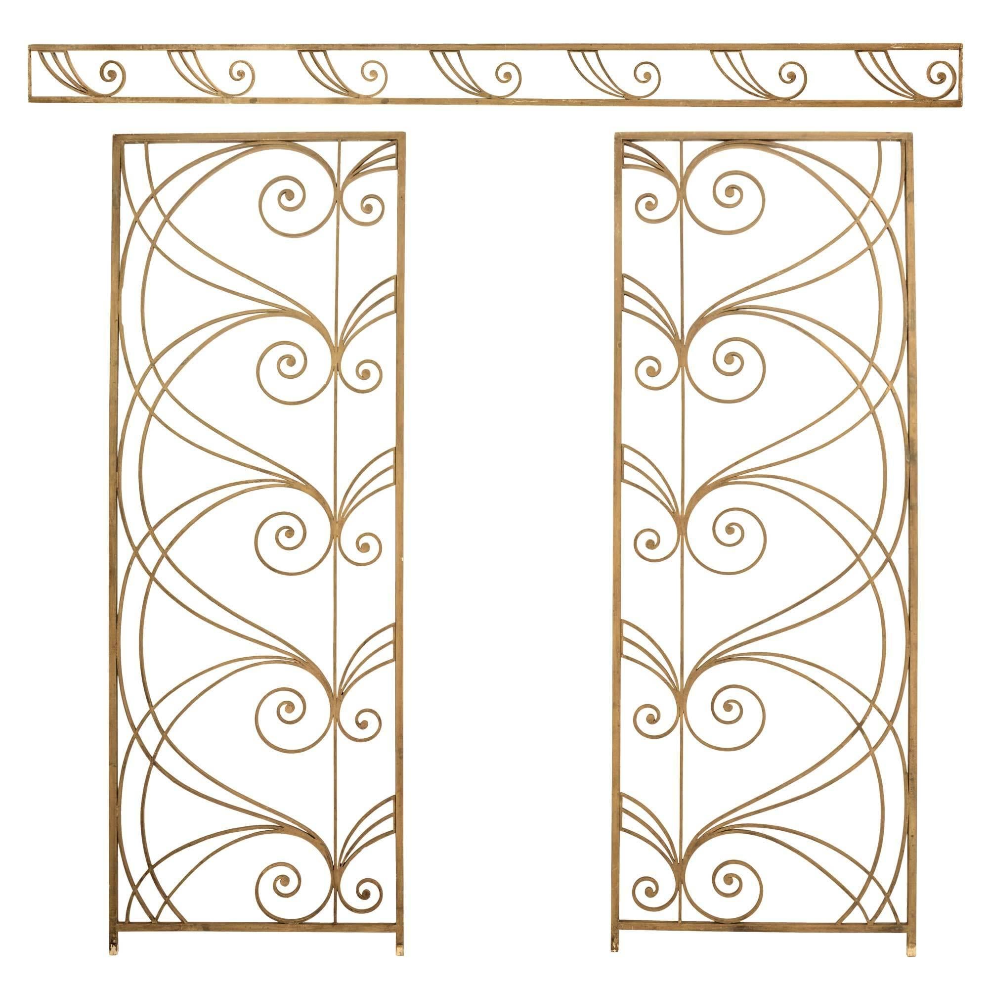 American Gold Painted Iron Room Divider with Scrolls