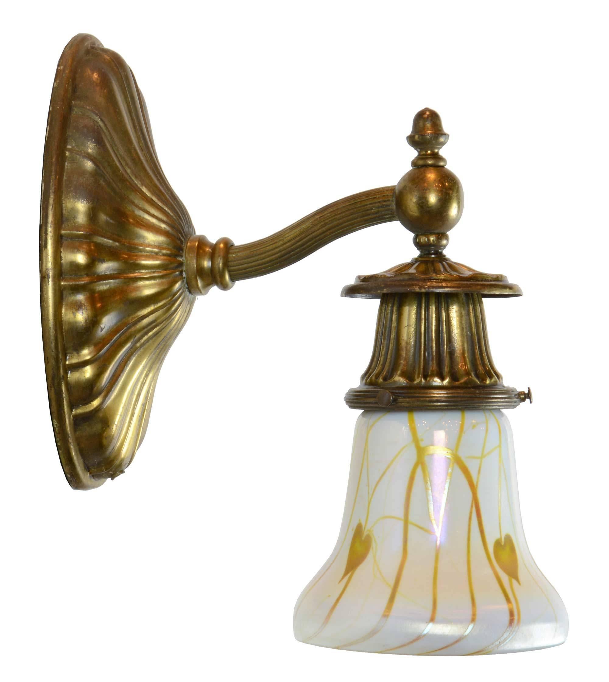 Brass Sheffield Sconce with Shade, circa 1915 In Excellent Condition In Minneapolis, MN