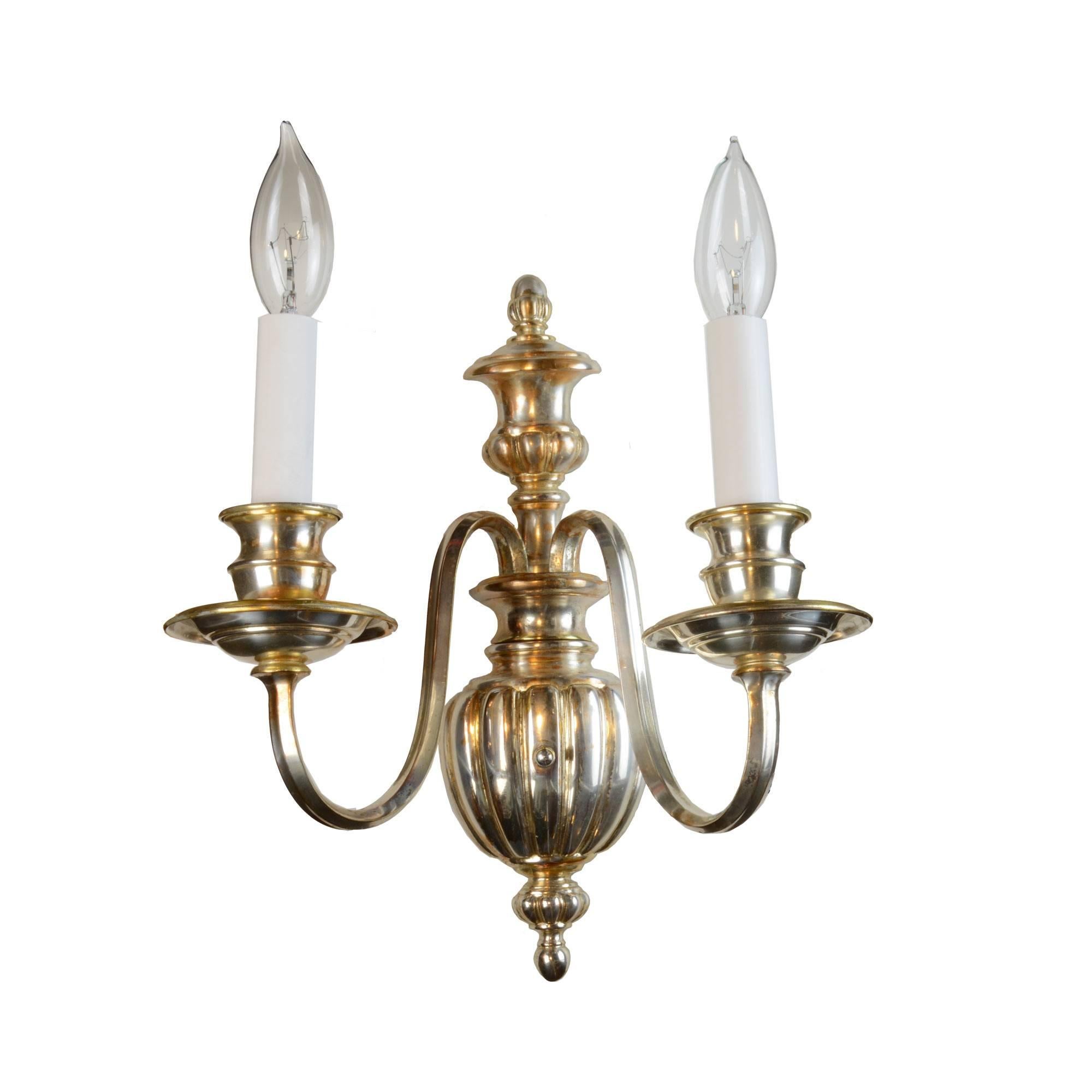 American Silver Plated Two-Arm Sheffield Wall Sconce, circa 1920