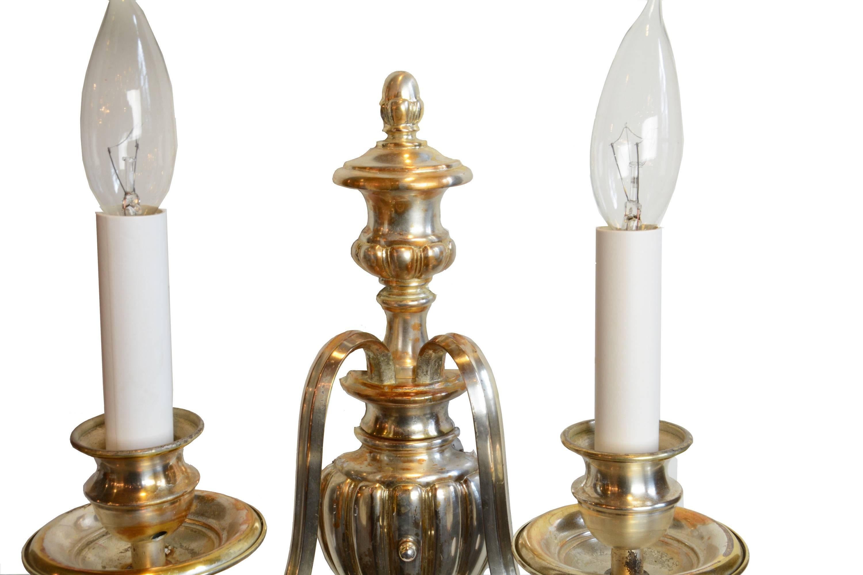 Silver Plated Two-Arm Sheffield Wall Sconce, circa 1920 In Good Condition In Minneapolis, MN