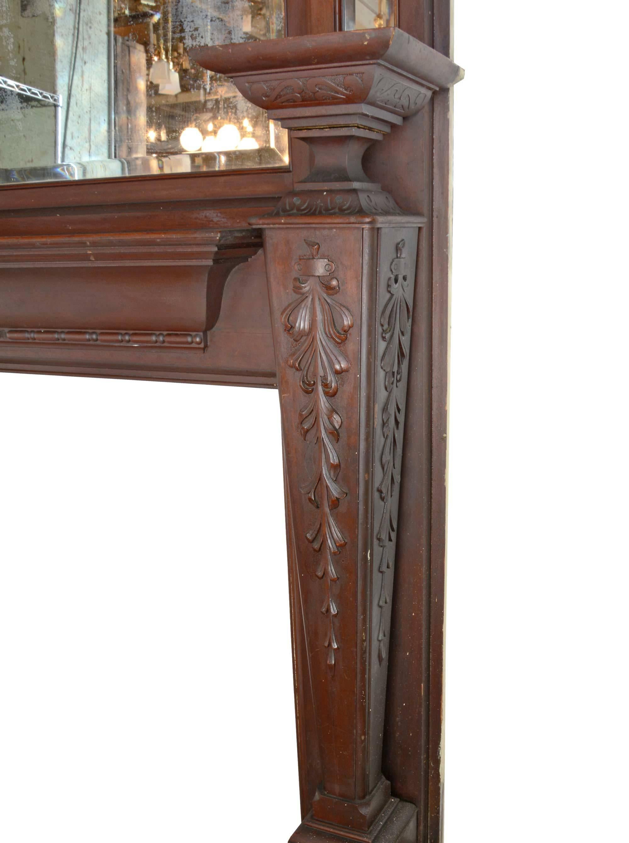 American Eastlake Oak Mantel with Beveled Mirrors, circa 1915