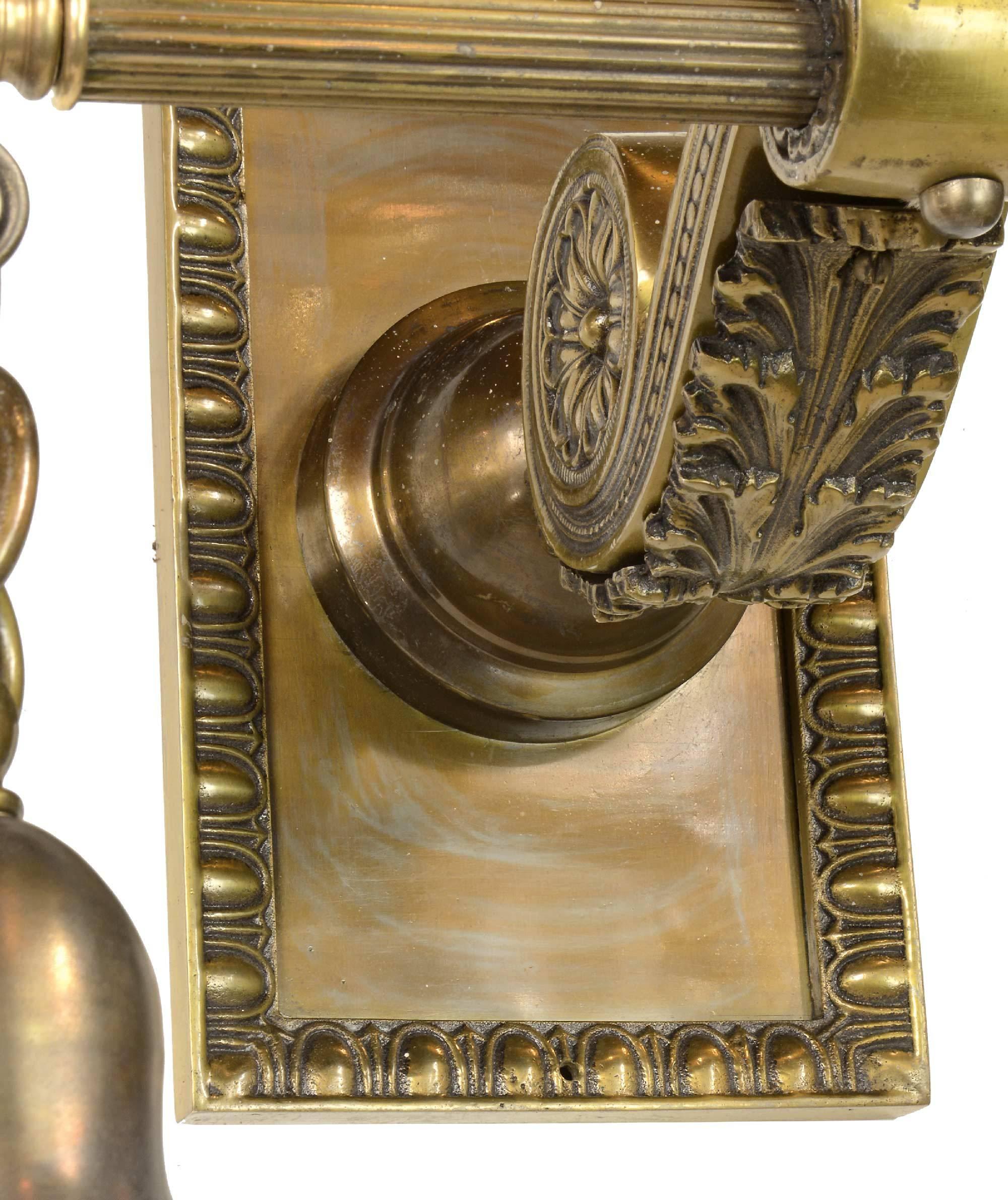 Late 19th Century Cast Brass Sconce with Art Glass Shades, circa 1895