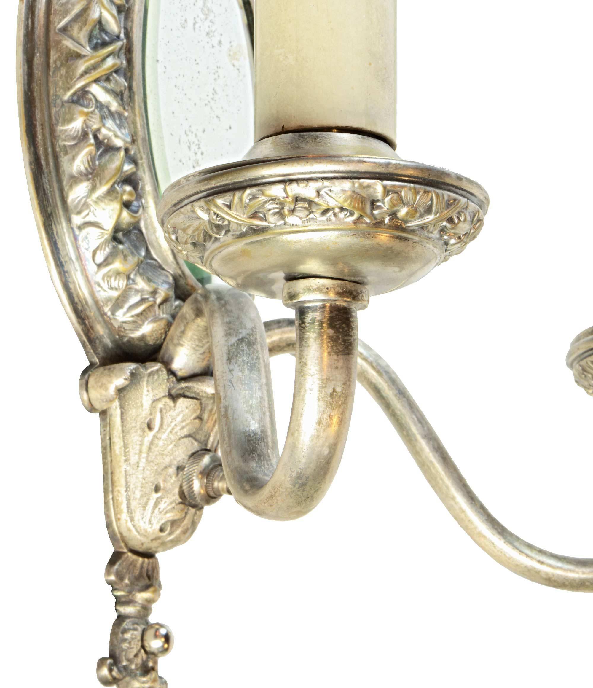 American Two-Arm Silver Sconce with Mirror and Cameo For Sale