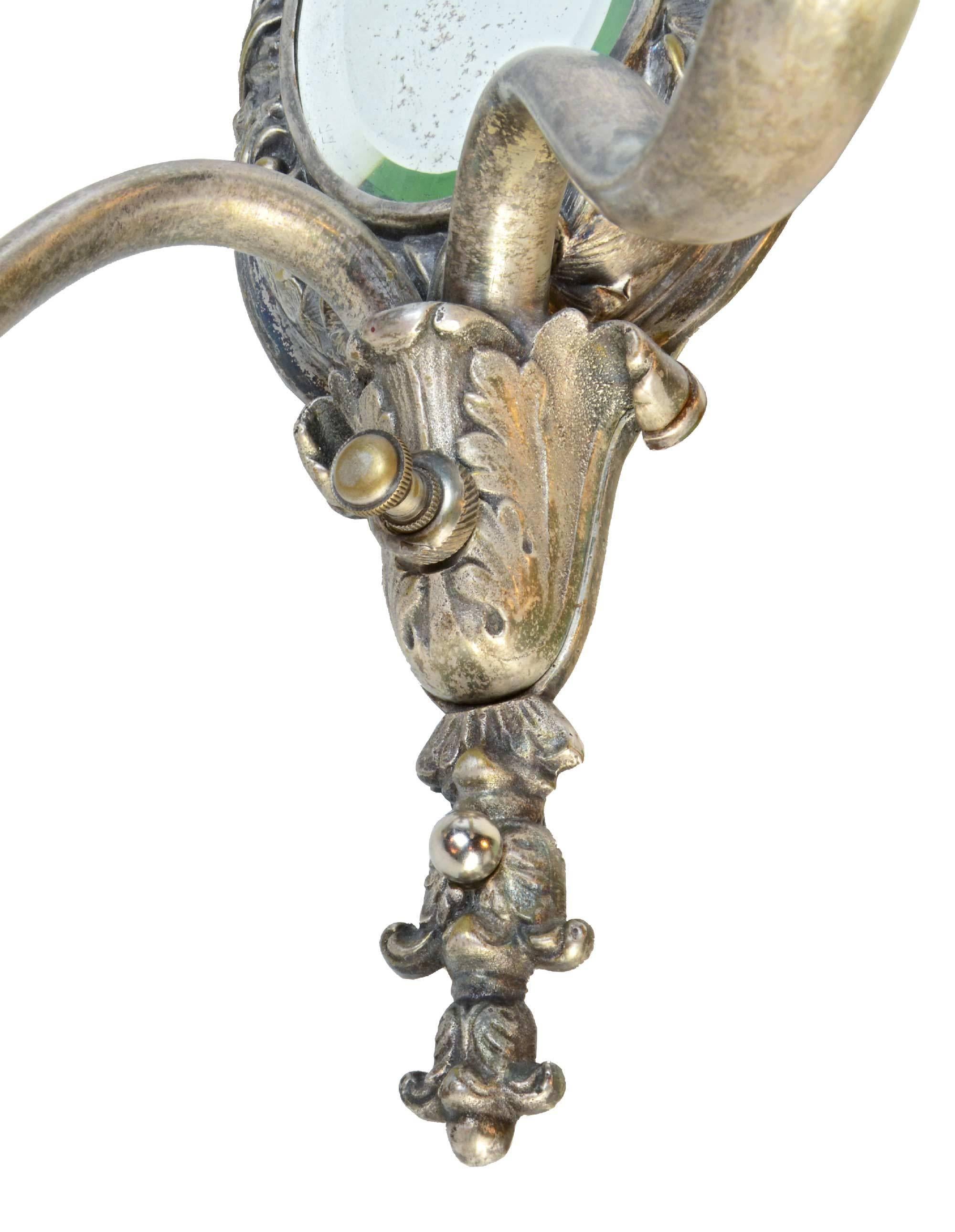 Early 20th Century Two-Arm Silver Sconce with Mirror and Cameo For Sale