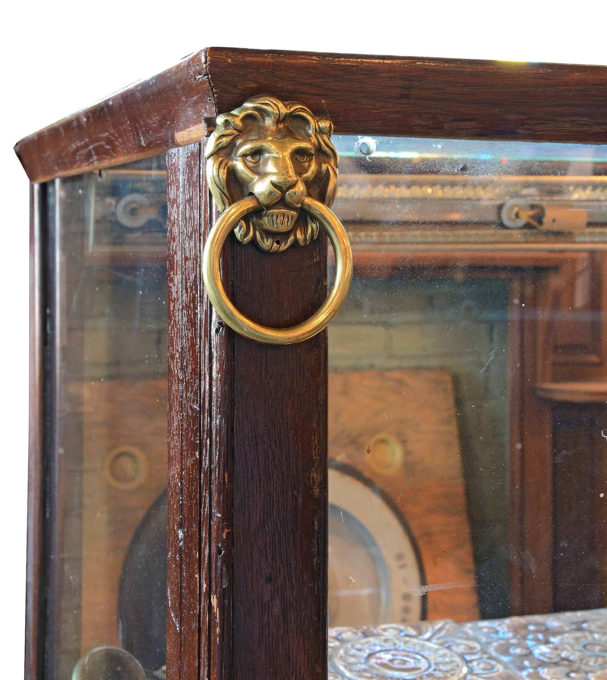 American Mahogany Display Case with Glass Lions, circa 1910