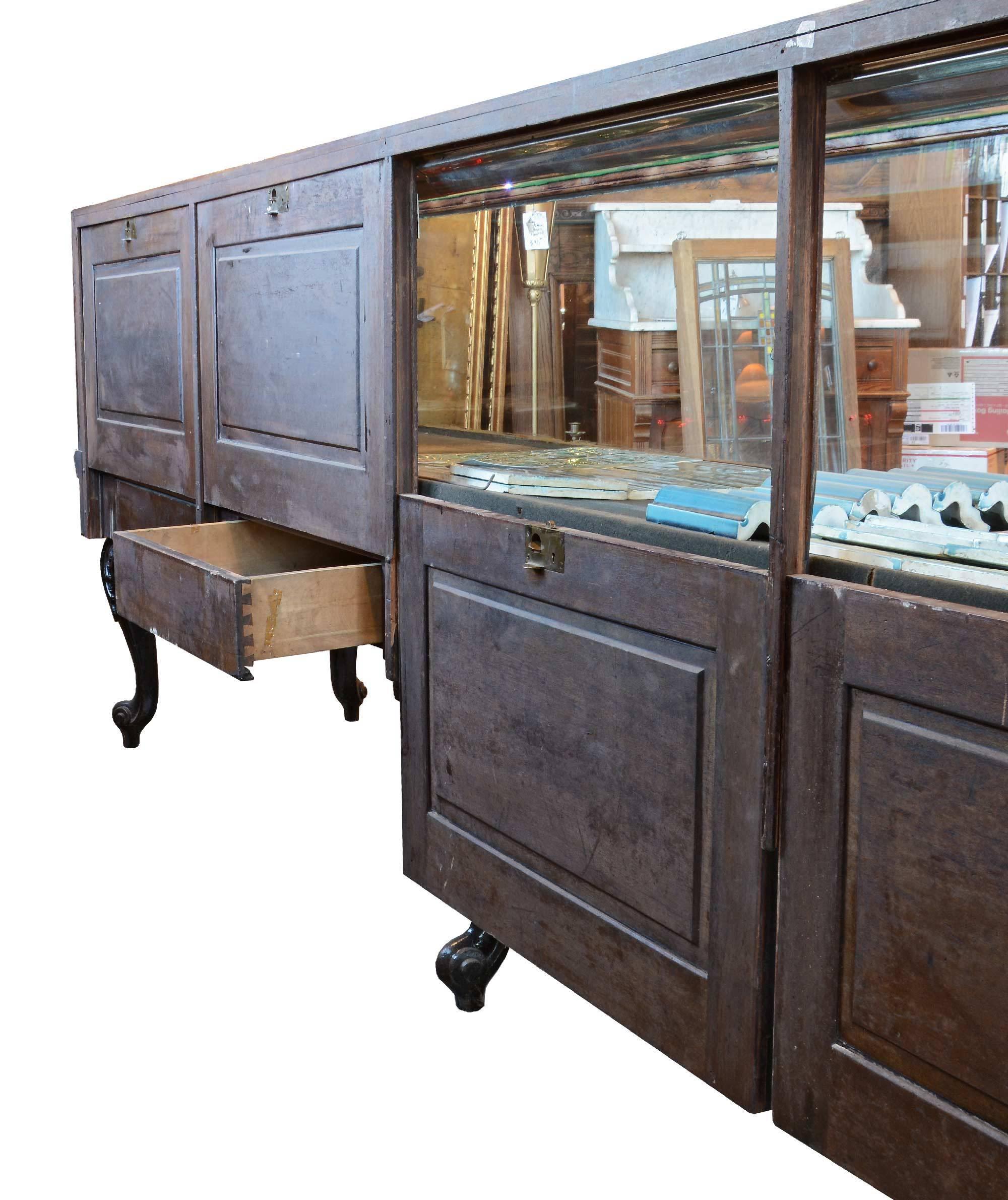 Mahogany Display Case with Glass Lions, circa 1910 In Good Condition In Minneapolis, MN