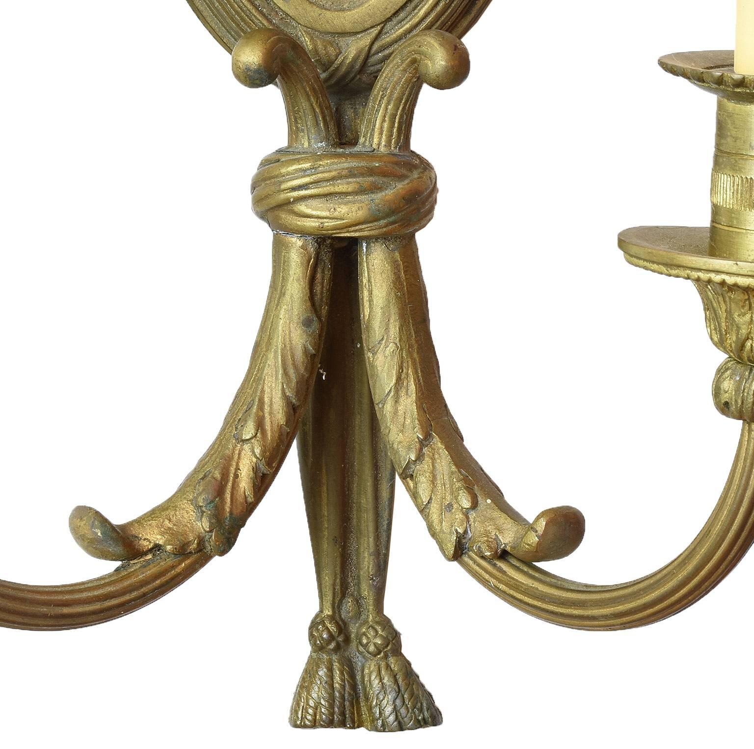 Early 20th Century Cast Brass Two-Arm Early Federal Sconces