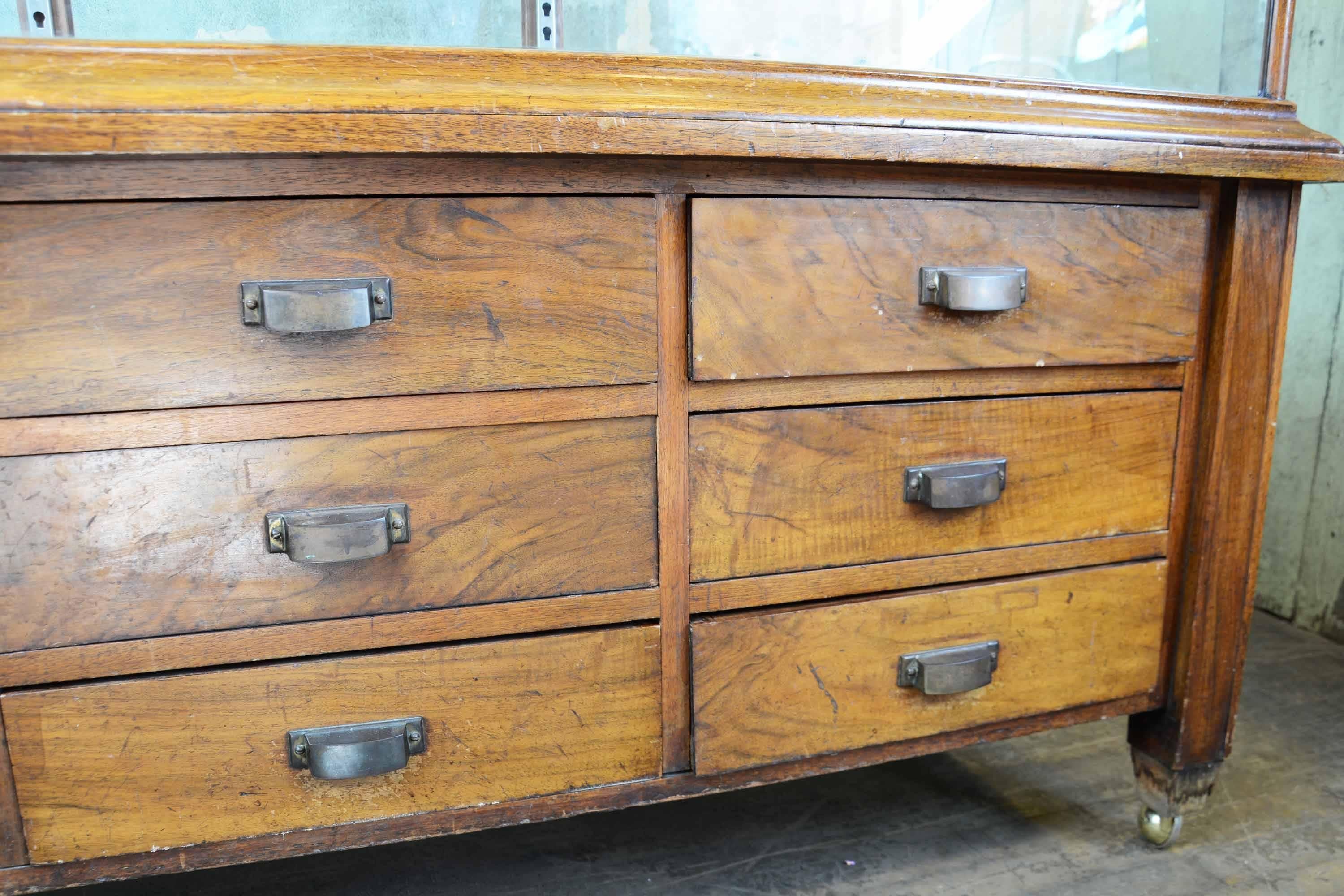 American Handsome Wood Display Case with Cast Brass Hardware and Drawers