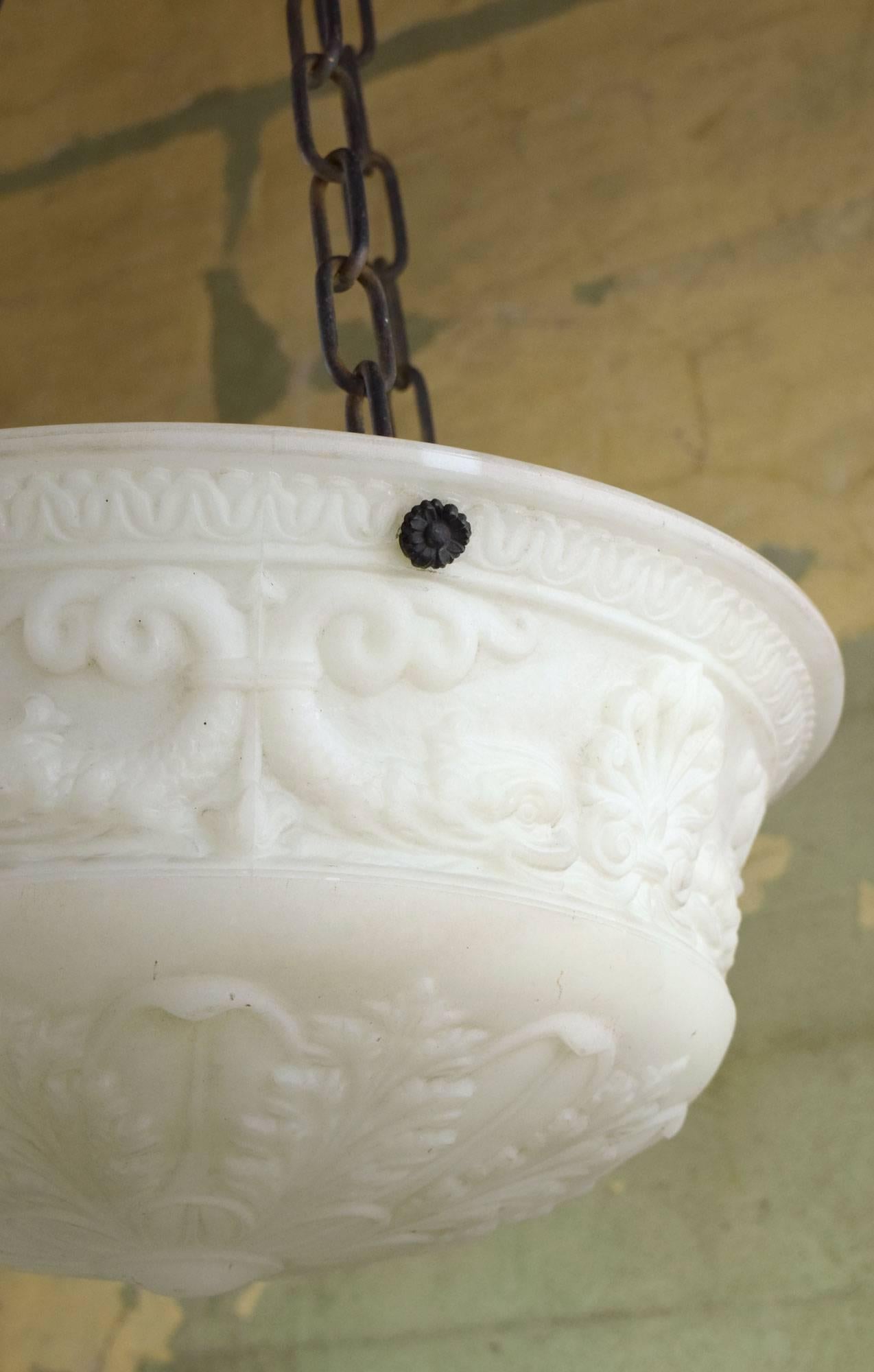 Neoclassical Cast Glass Bowl Fixture with Anthemions In Excellent Condition In Minneapolis, MN