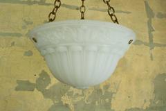 Fluted Cast Glass Bowl Fixture with Floral Decoration