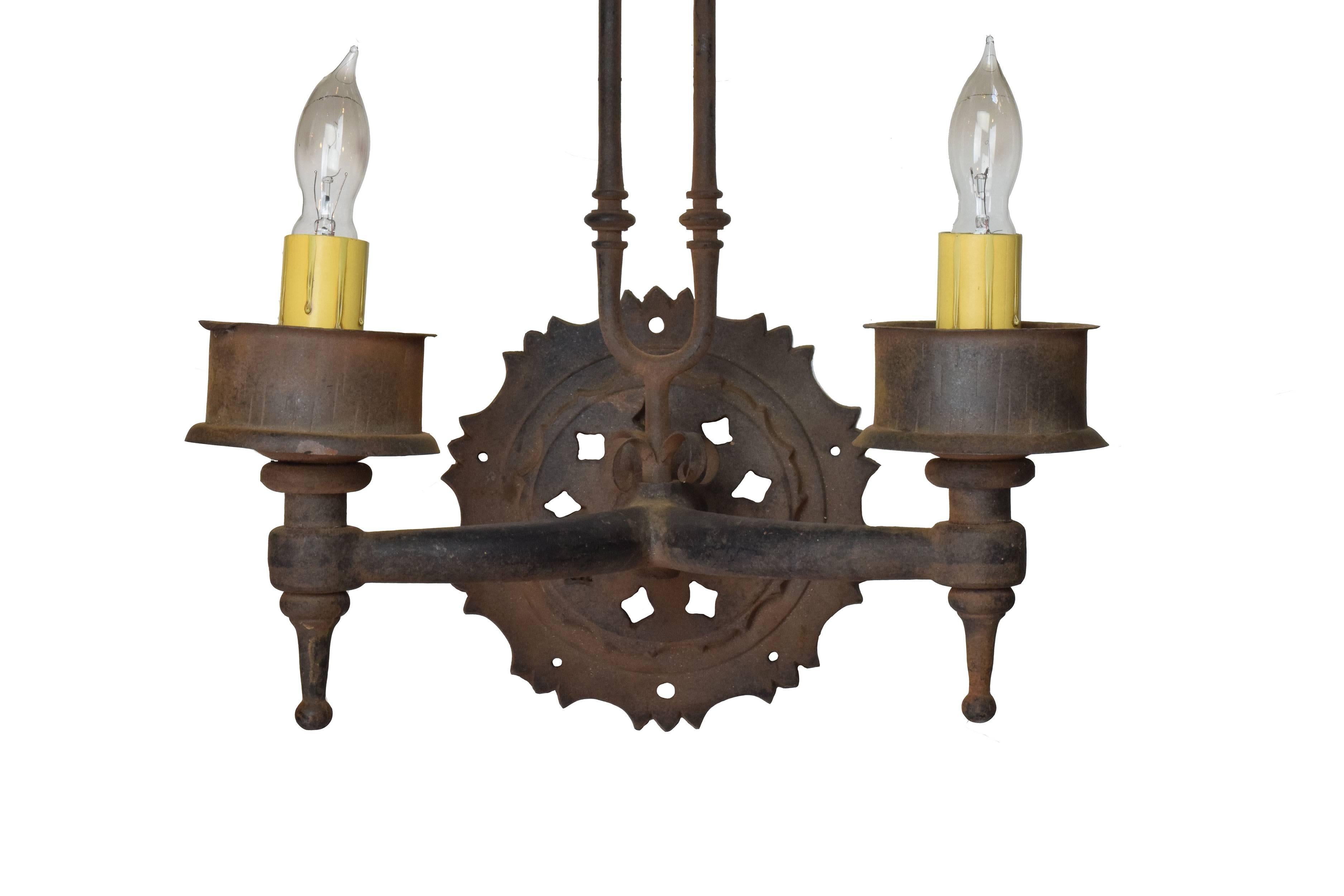 American Iron Two Candle Sconce with Prongs, circa 1920 For Sale