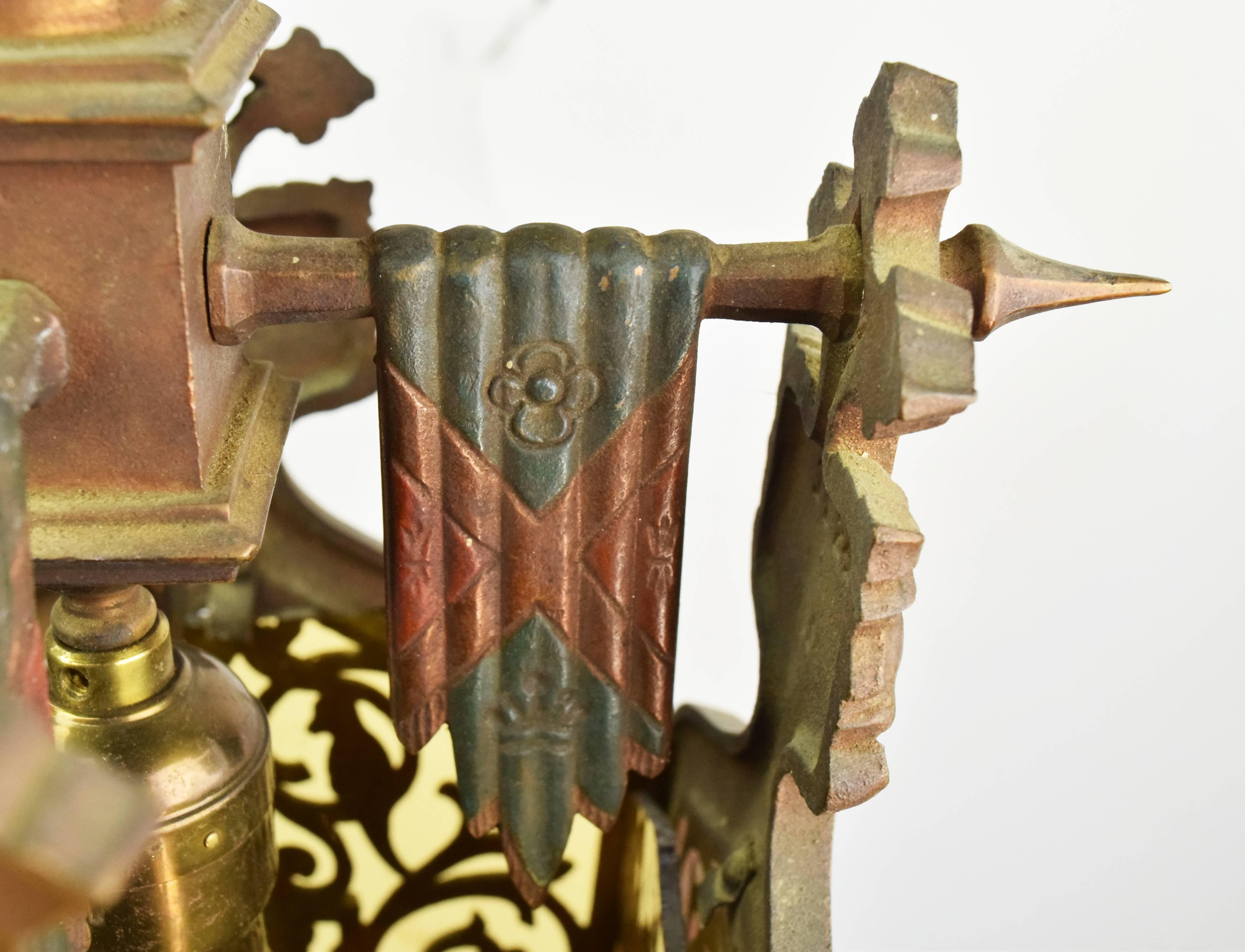 Cast Brass Tudor Pendant with Amber Glass 1