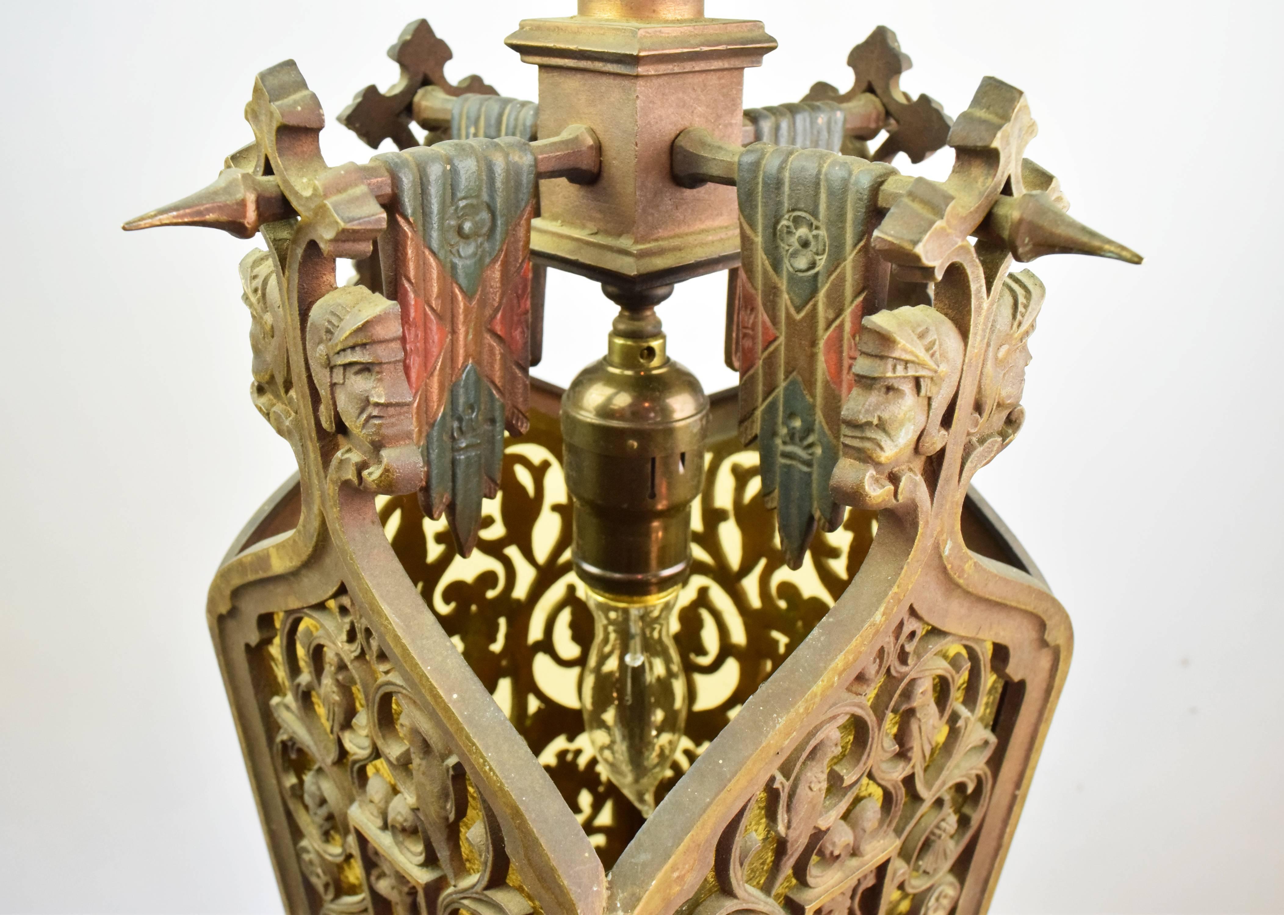 Cast Brass Tudor Pendant with Amber Glass 3