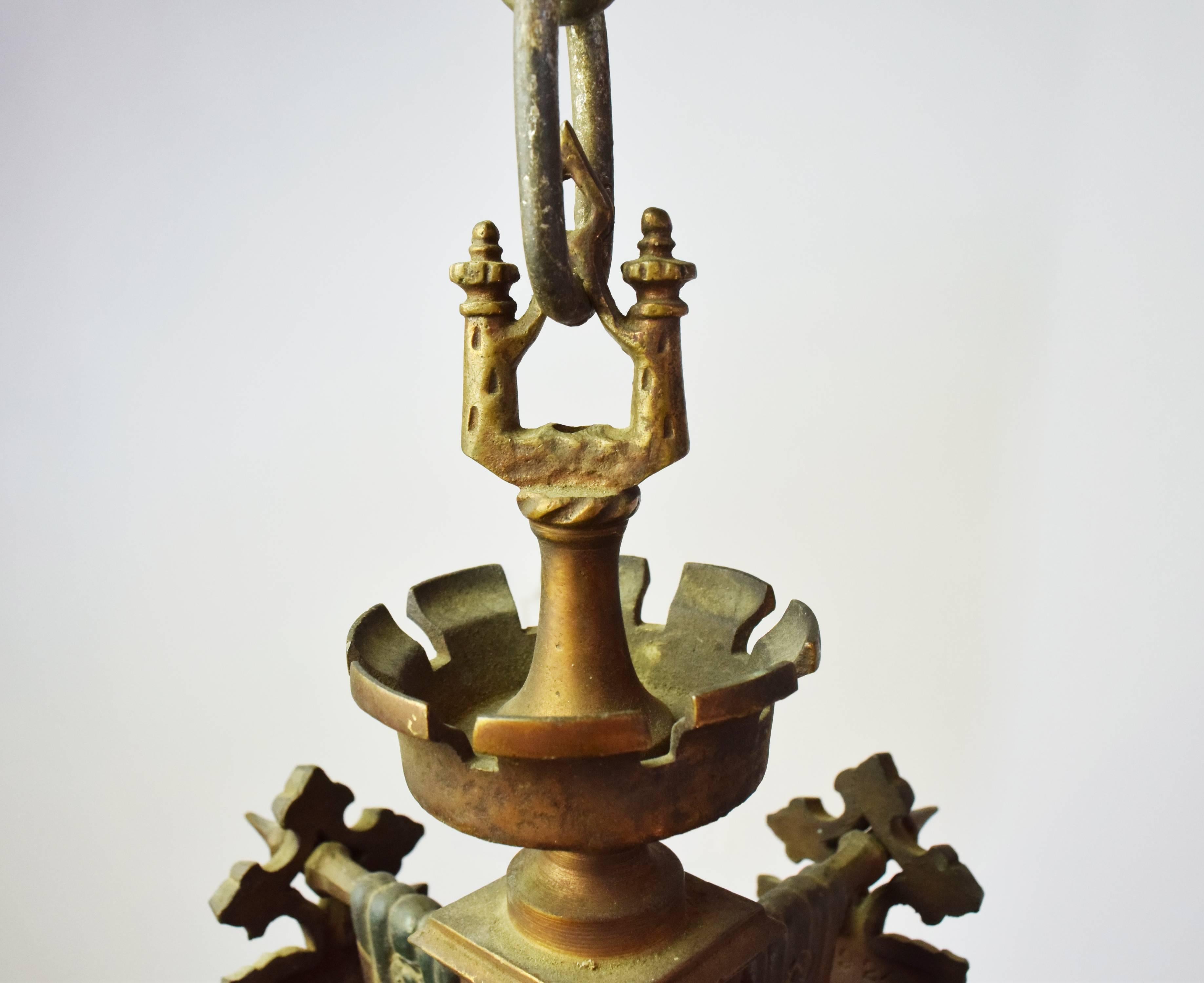 Cast Brass Tudor Pendant with Amber Glass 4