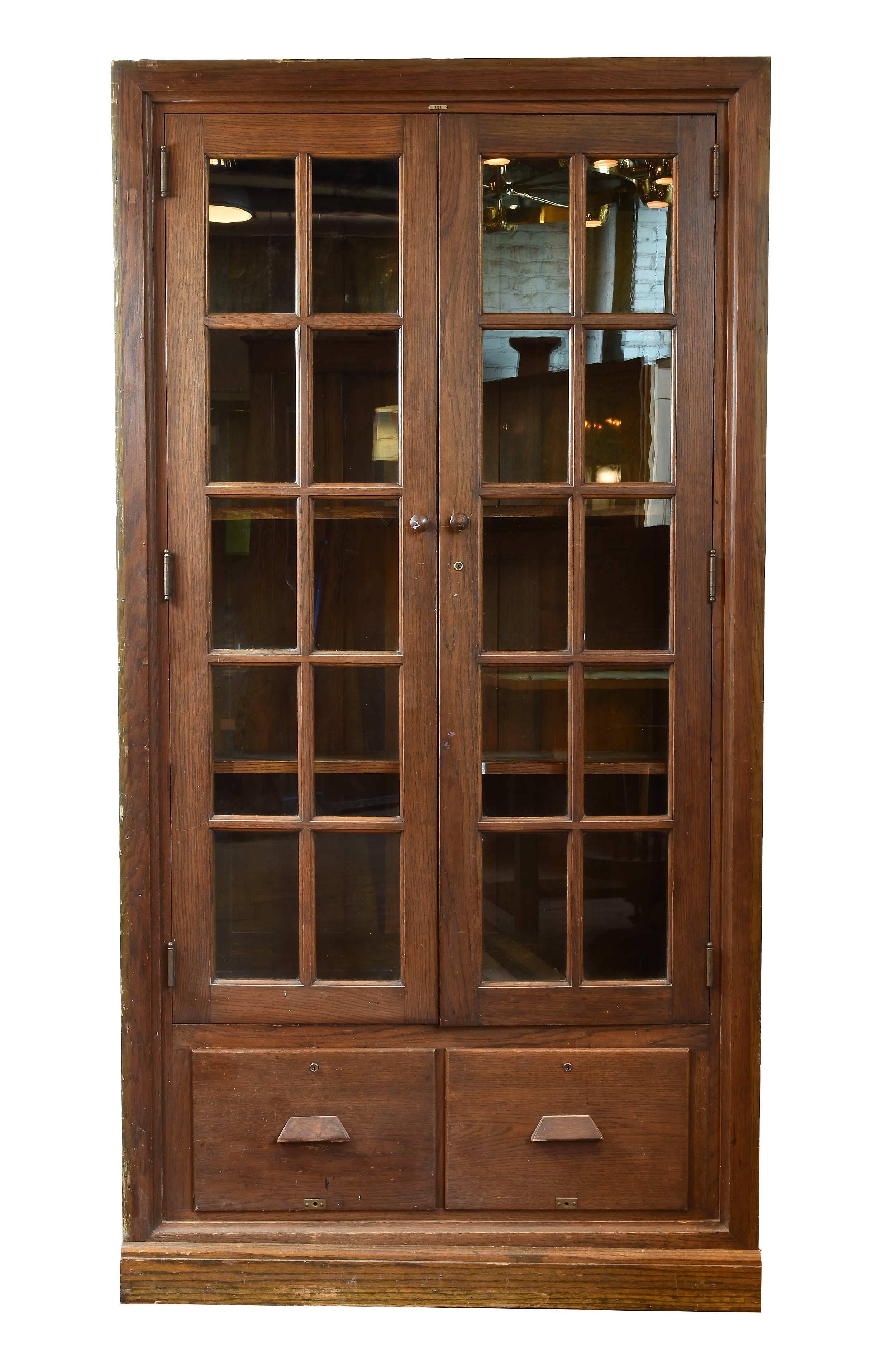 Arts and Crafts Fumed Oak Schoolhouse Two Door Cabinet