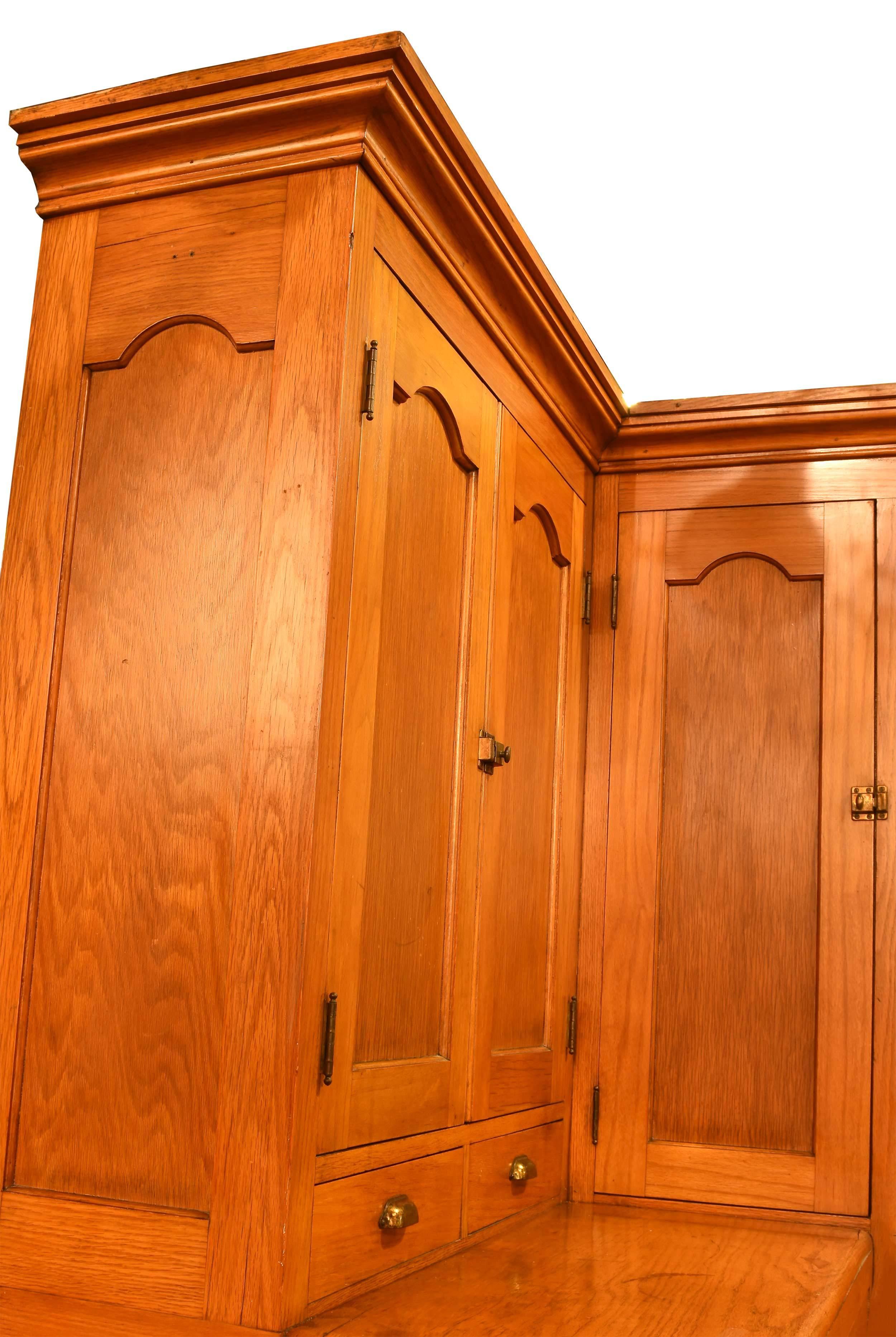 American Golden Oak Corner Locker Cabinet with Drawers, circa 1910