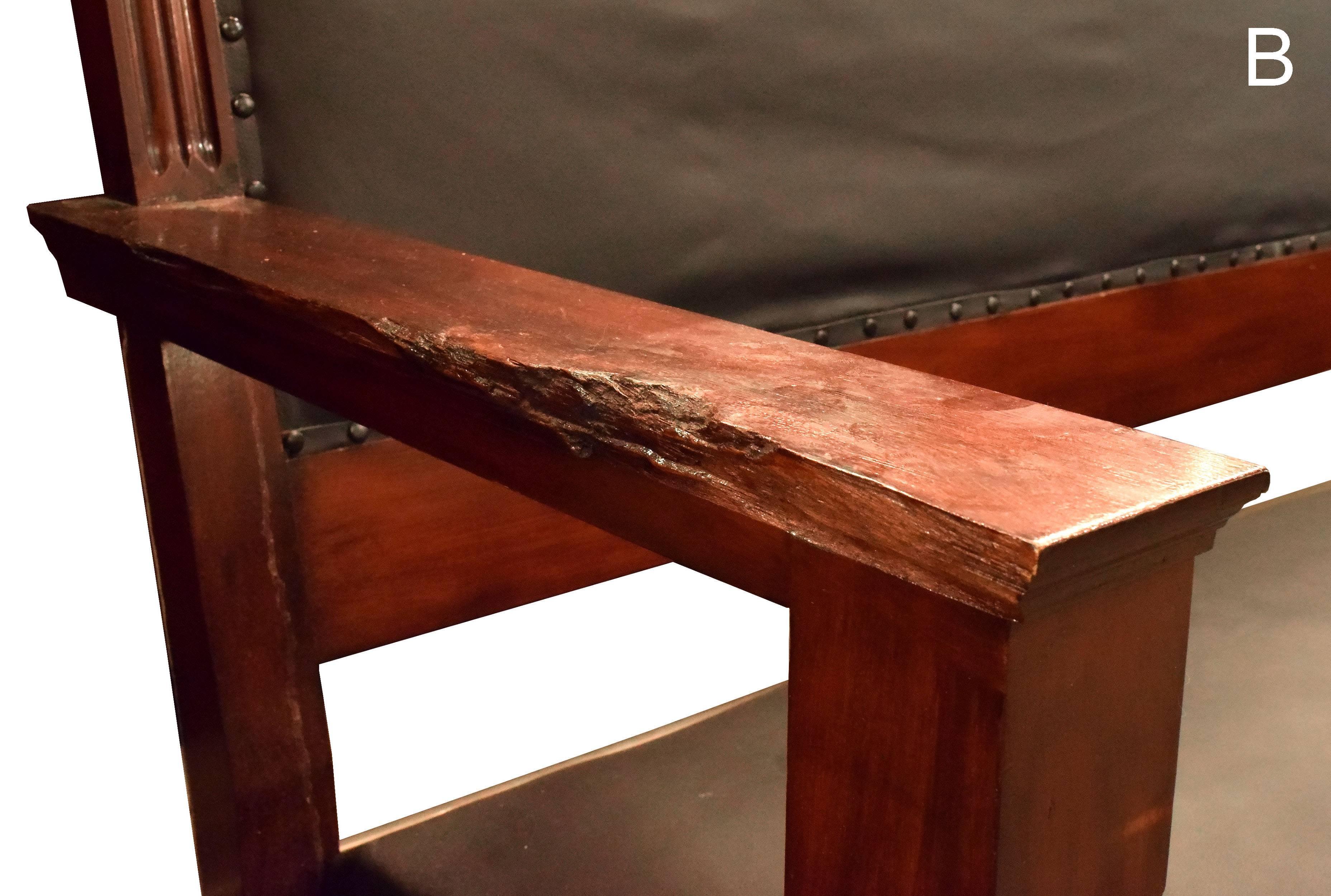 Walnut Courthouse Bench with Leather Upholstery 2