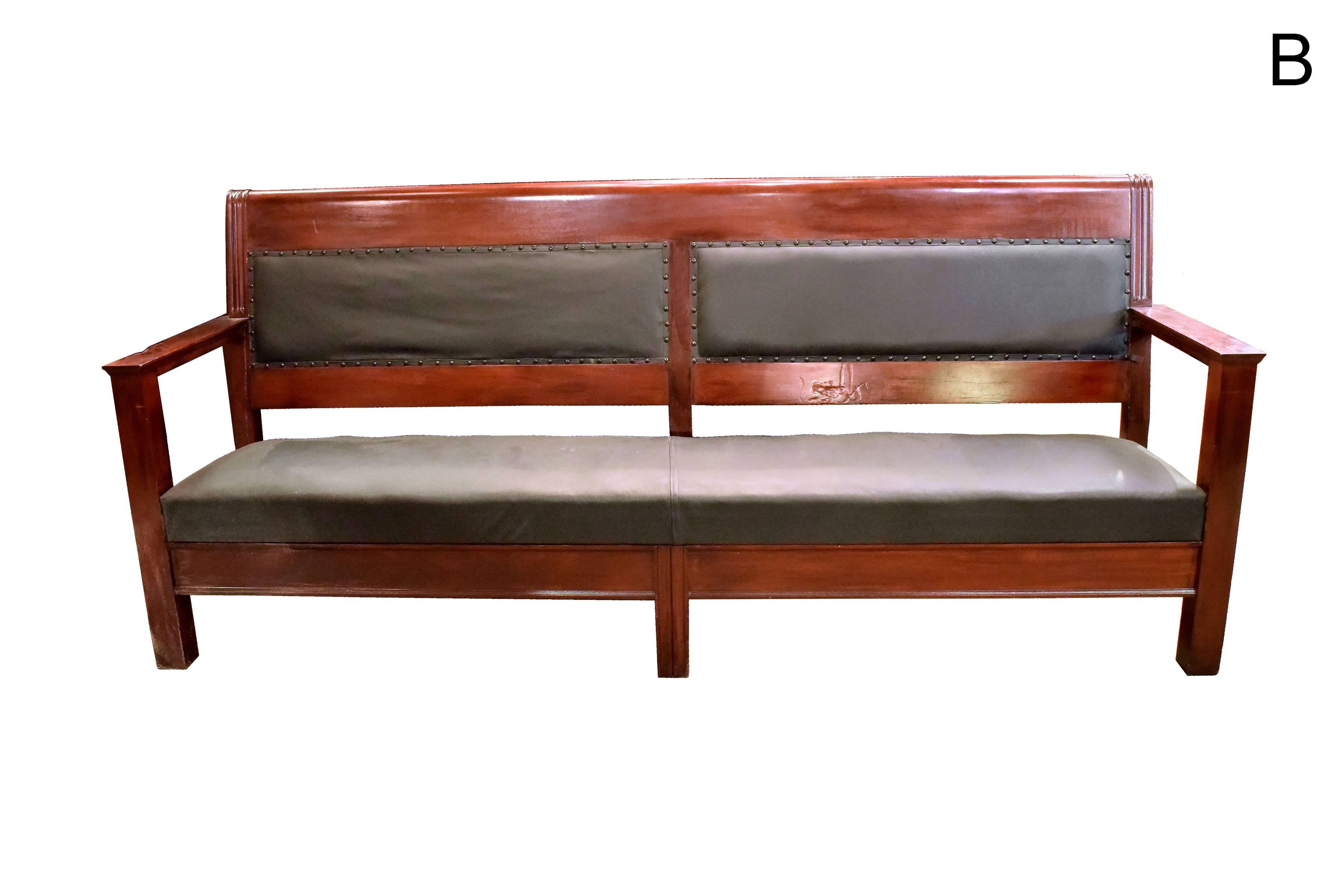 Walnut Courthouse Bench with Leather Upholstery 1