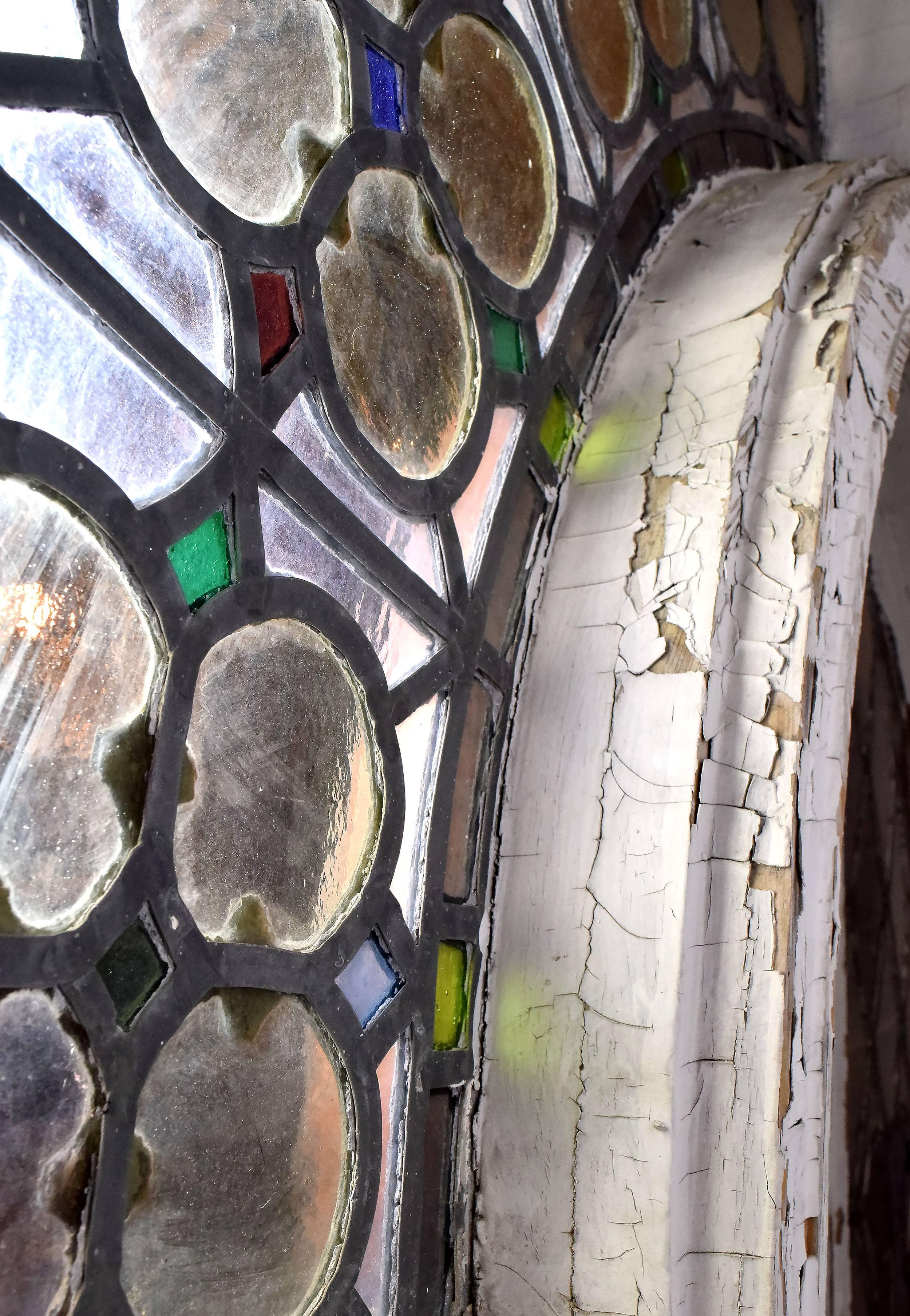 Metal Arched Stained Glass French Window Unit