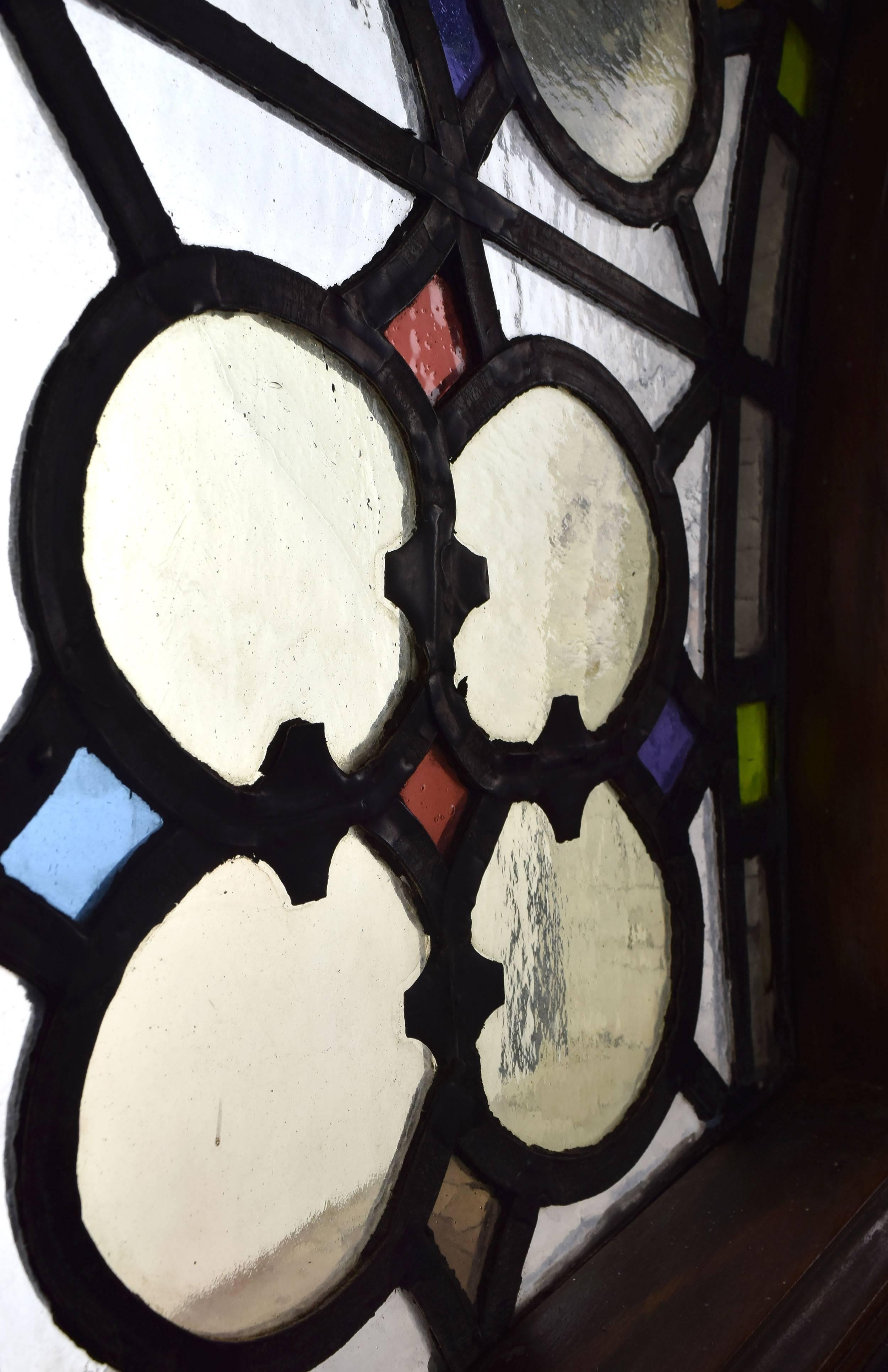 Arched Stained Glass French Window Unit In Excellent Condition In Minneapolis, MN