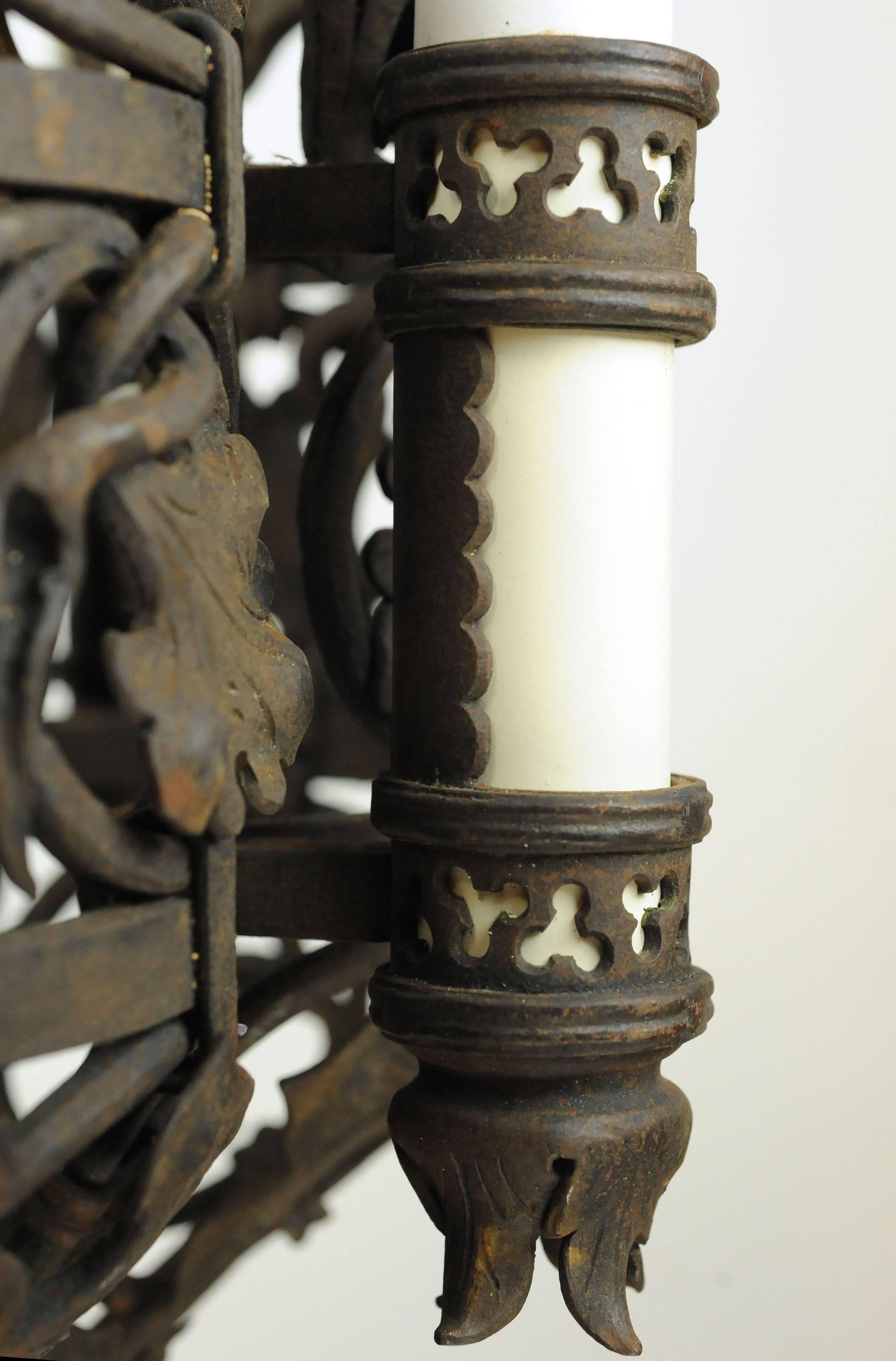 American Ornate Wrought Iron Tudor Chandelier