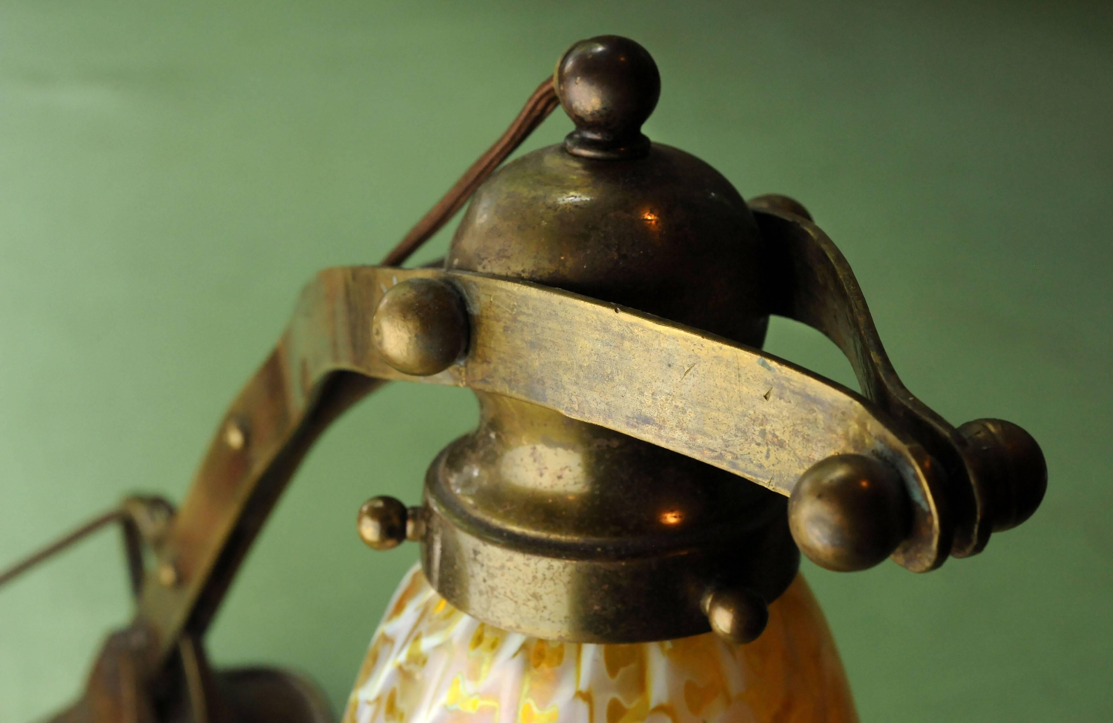 Art Glass Cast Brass Handel Table Lamp 