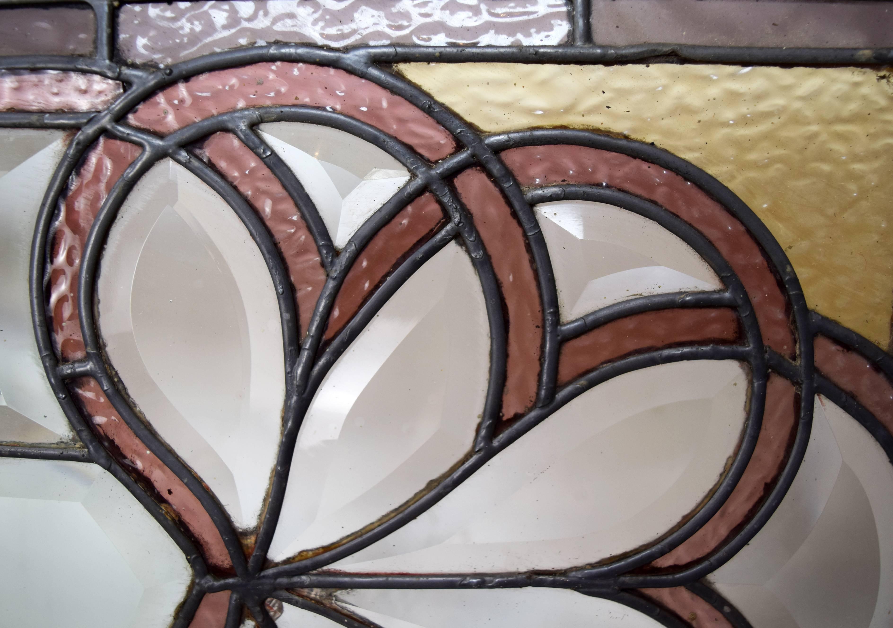 American Curved Victorian Window with Bevelled Squares and Jewels