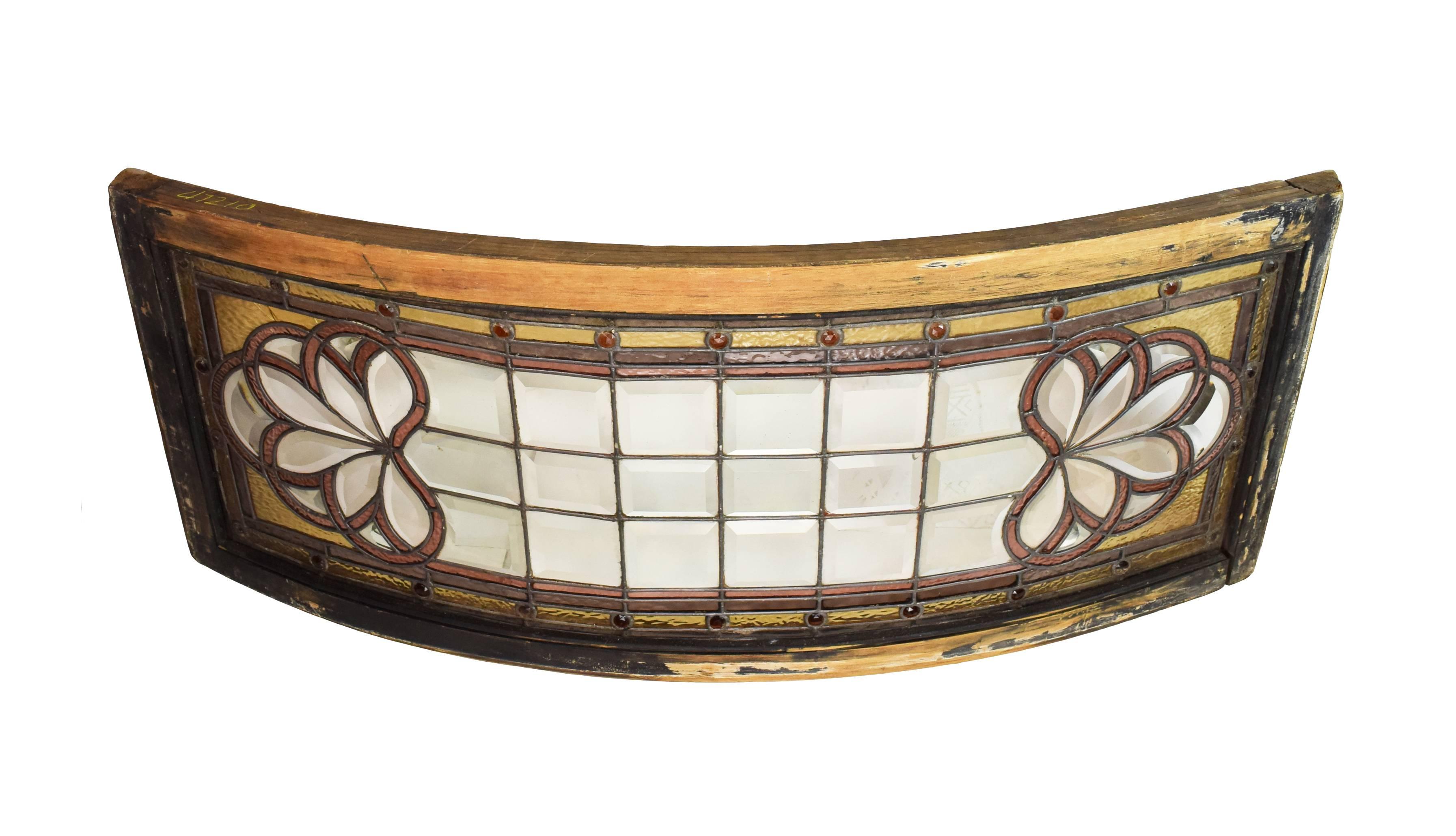 Early 20th Century Curved Victorian Window with Bevelled Squares and Jewels