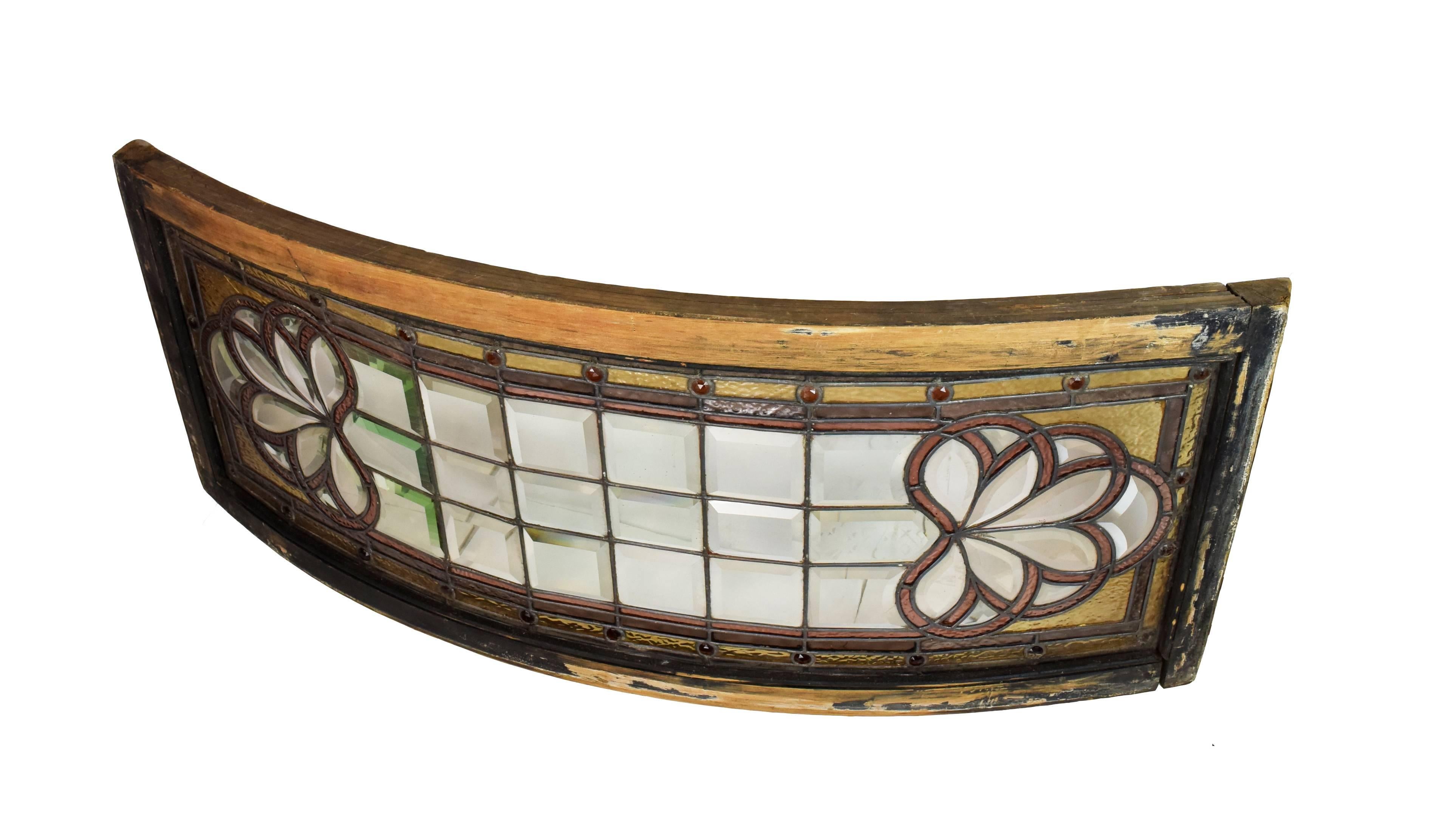 Glass Curved Victorian Window with Bevelled Squares and Jewels