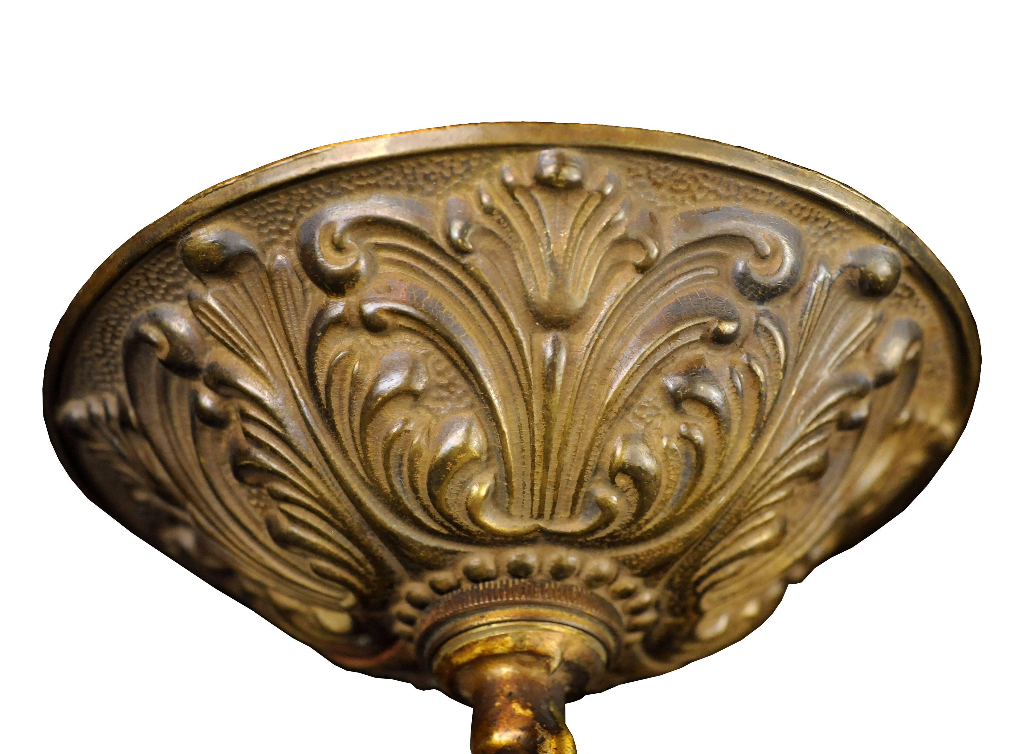 American Art Deco Brass Slip Shade Chandelier