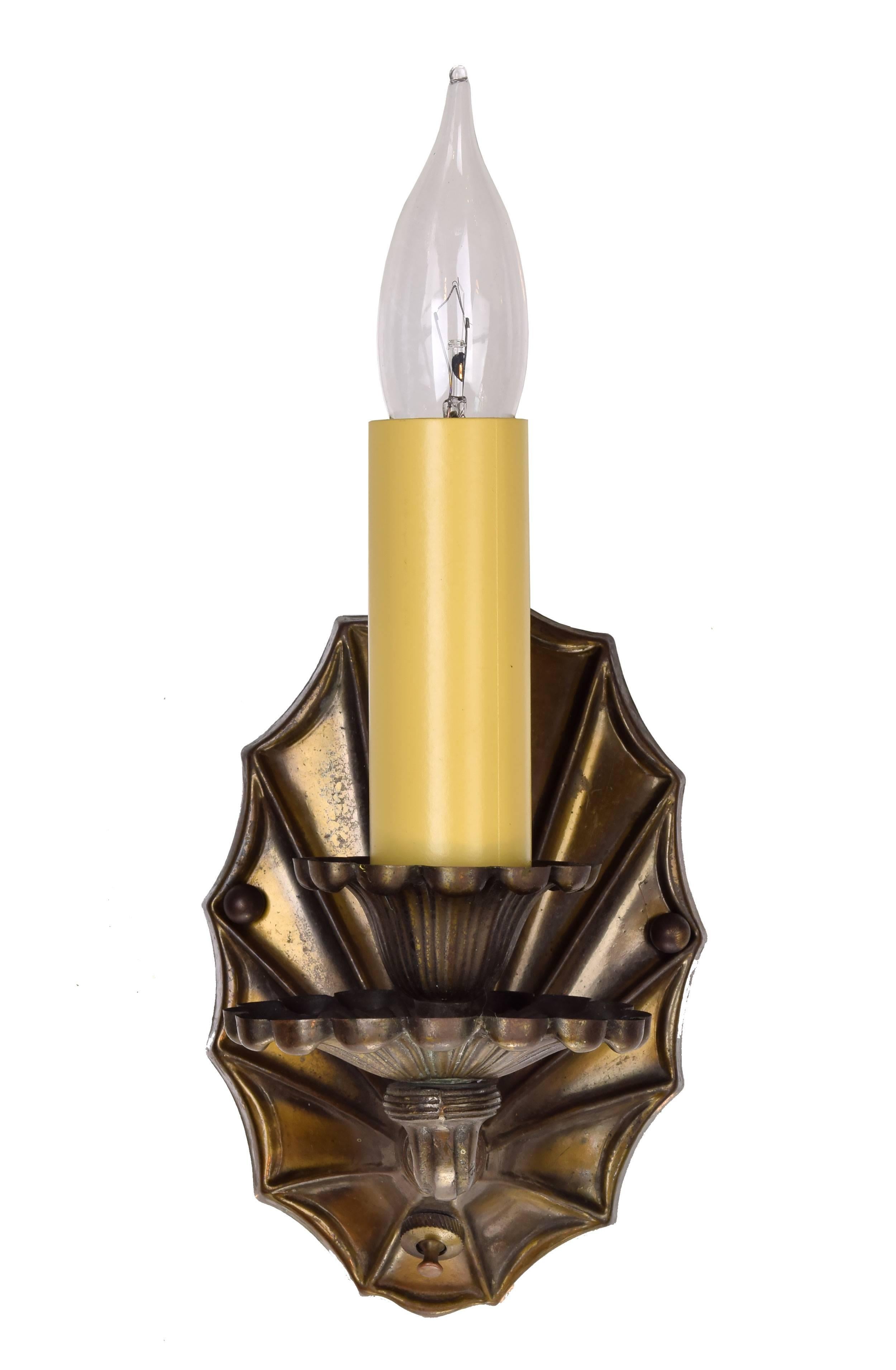 Brass Single Candle Wall Sconce, circa 1920 In Excellent Condition In Minneapolis, MN
