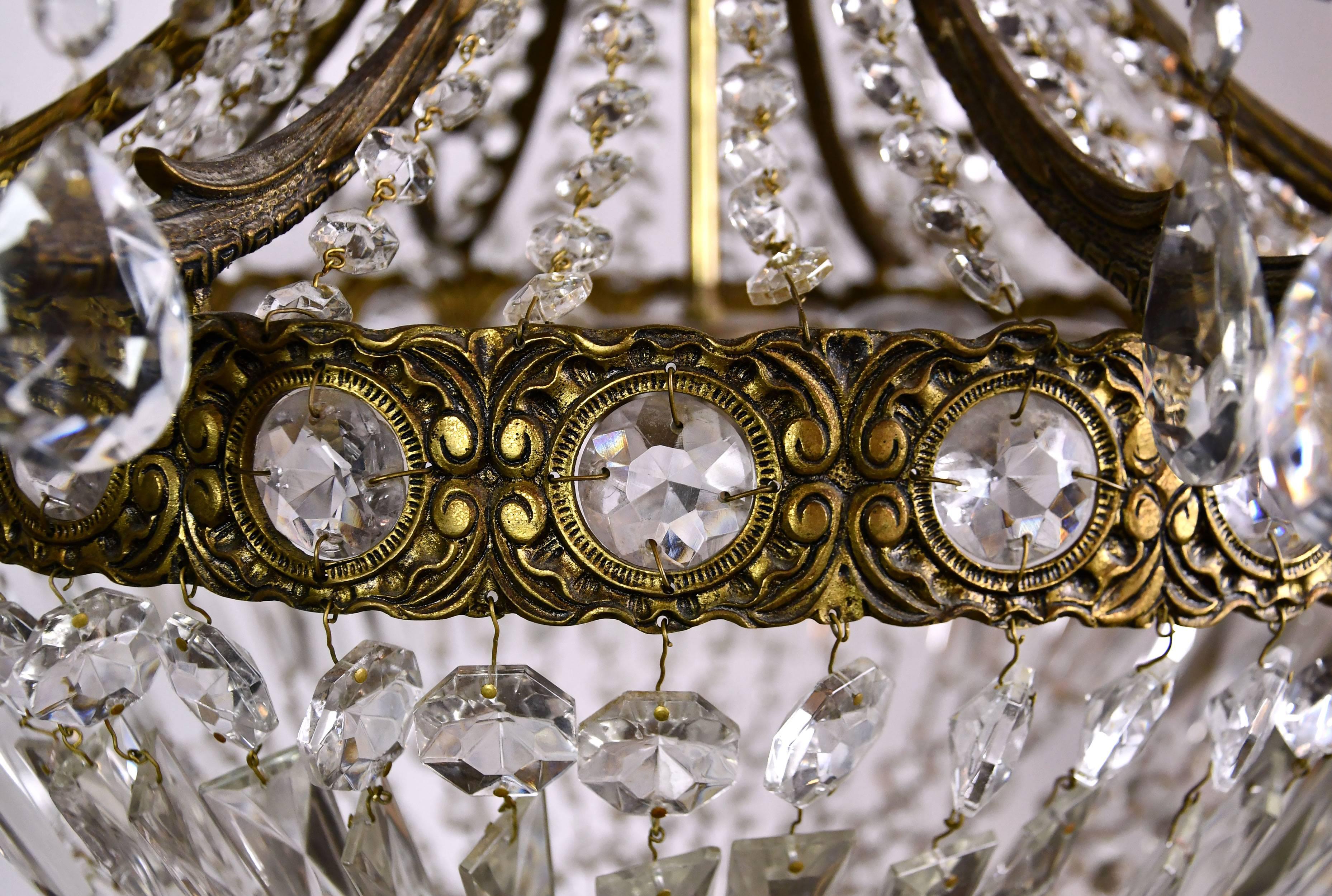 Brass Spanish Crystal Chandelier