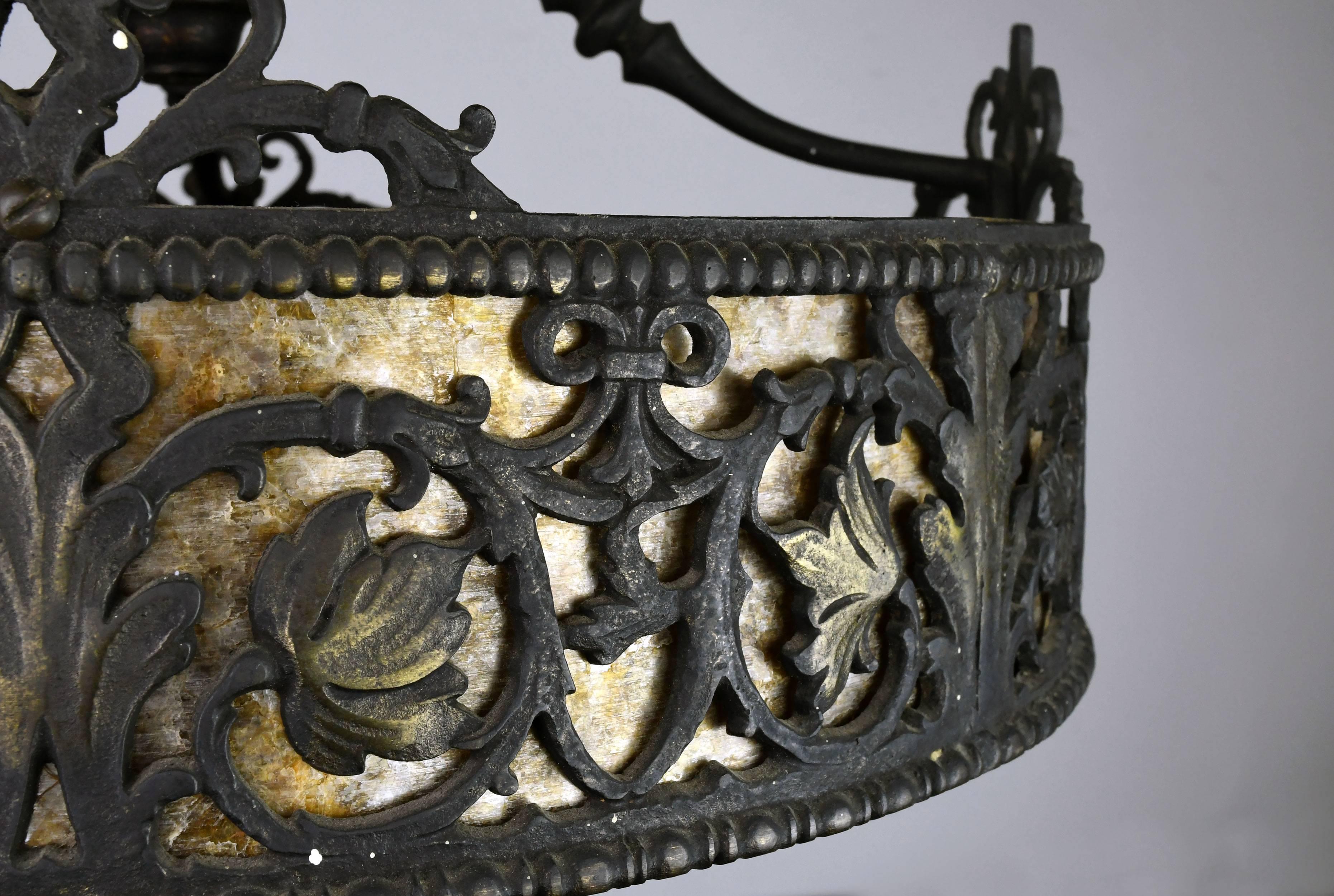 American Oscar Bach Bronze and Mica Chandelier
