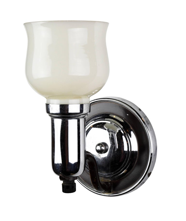 Chrome Art Deco Bath Sconce with Custard Shade at 1stdibs