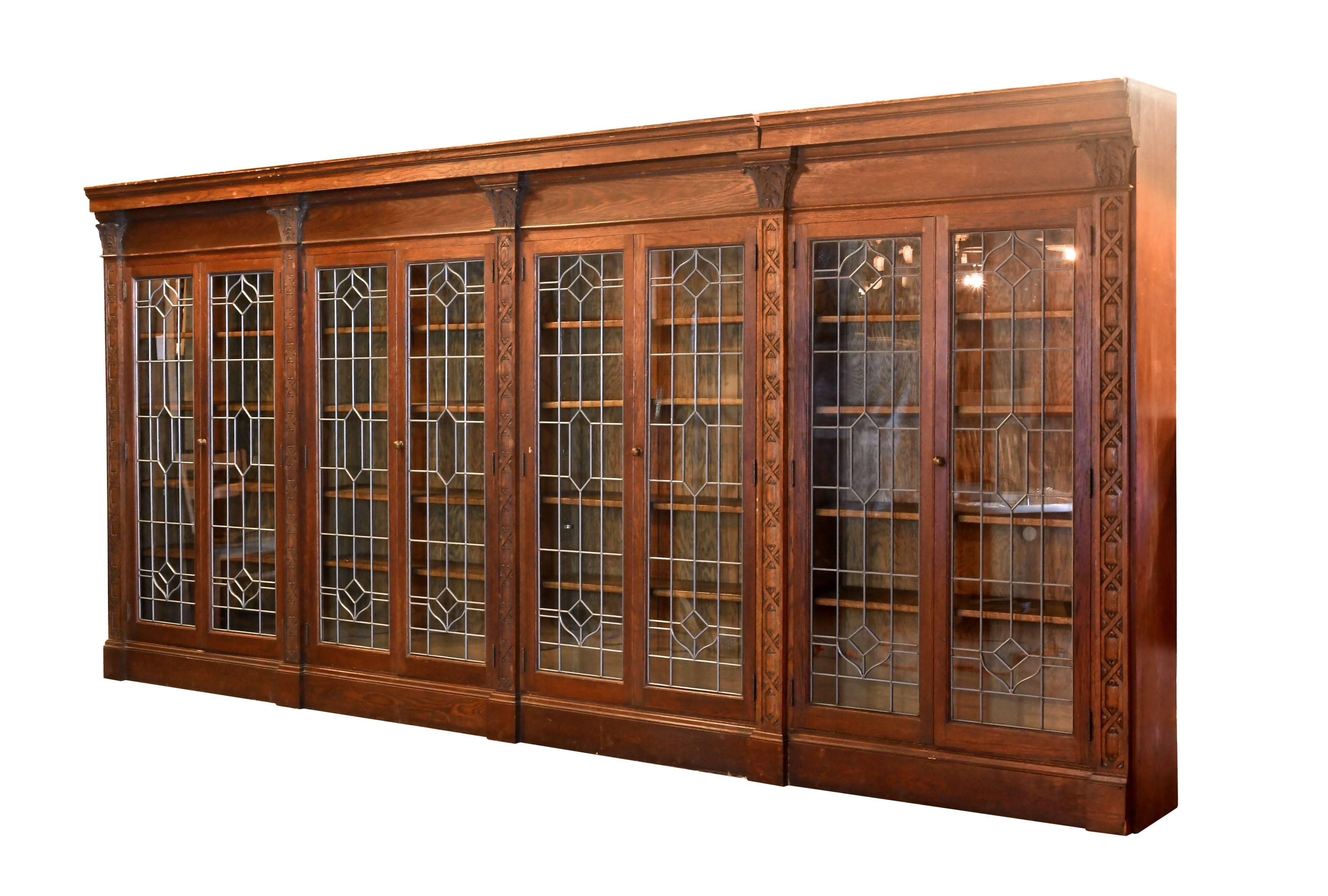 oak bookcase with glass doors