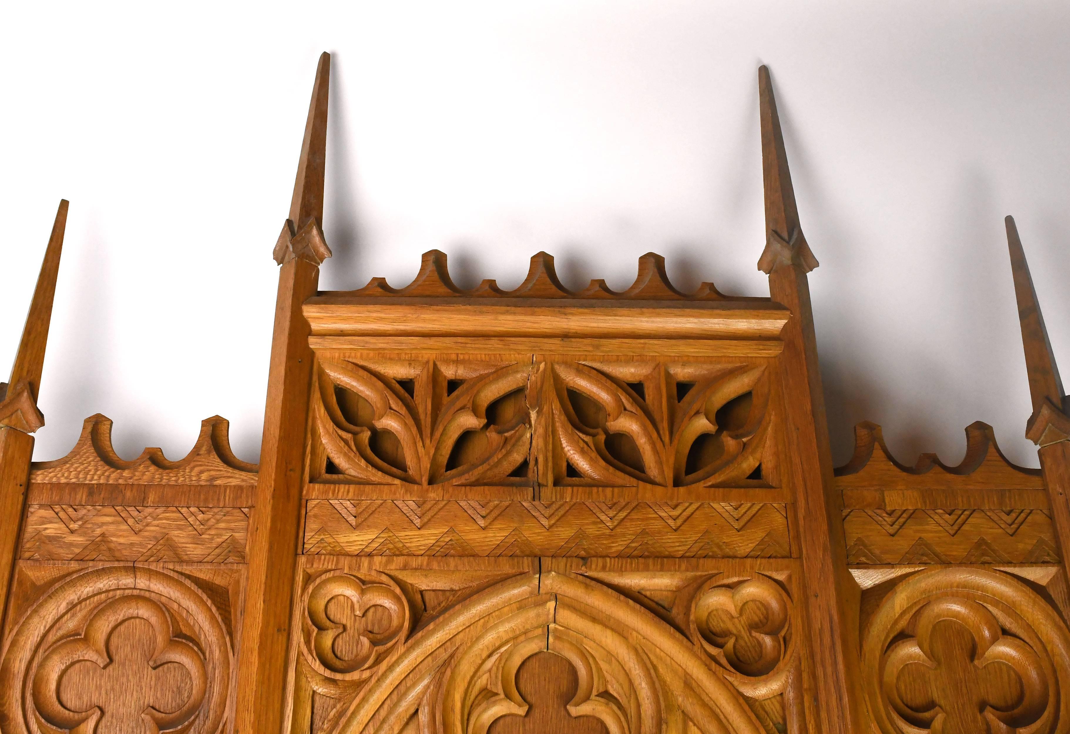 Gothic Revival Gothic Oak Altarpiece with Deco Details