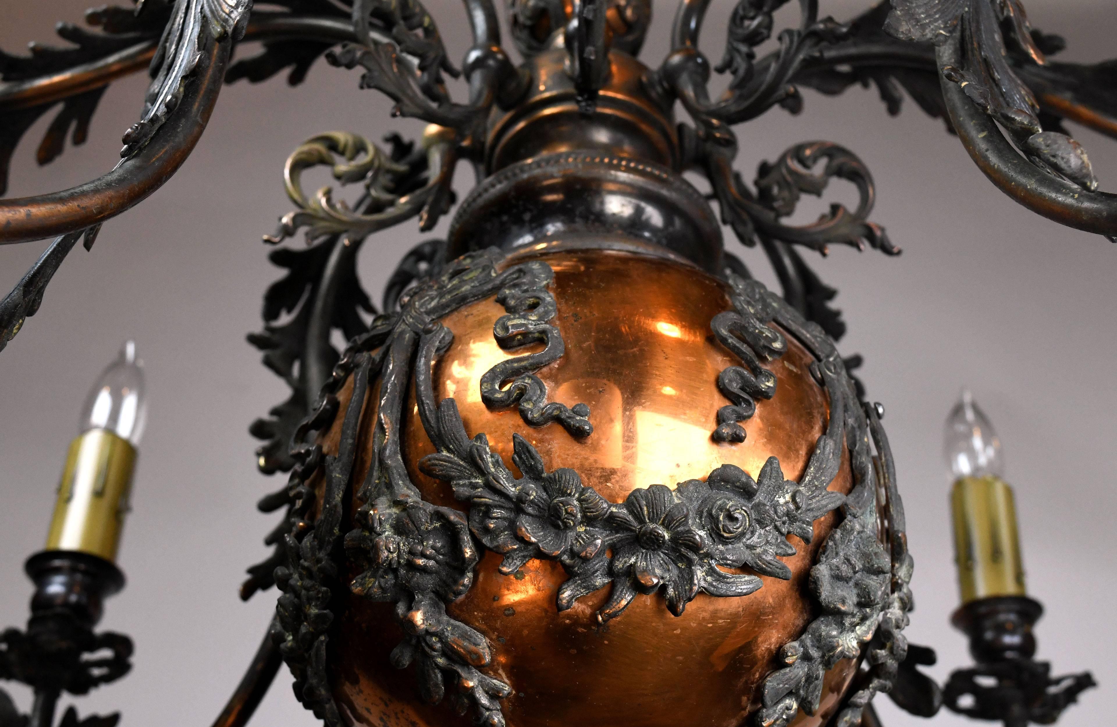 American Gilt and Satin Gas and Electric Chandelier, circa 1890