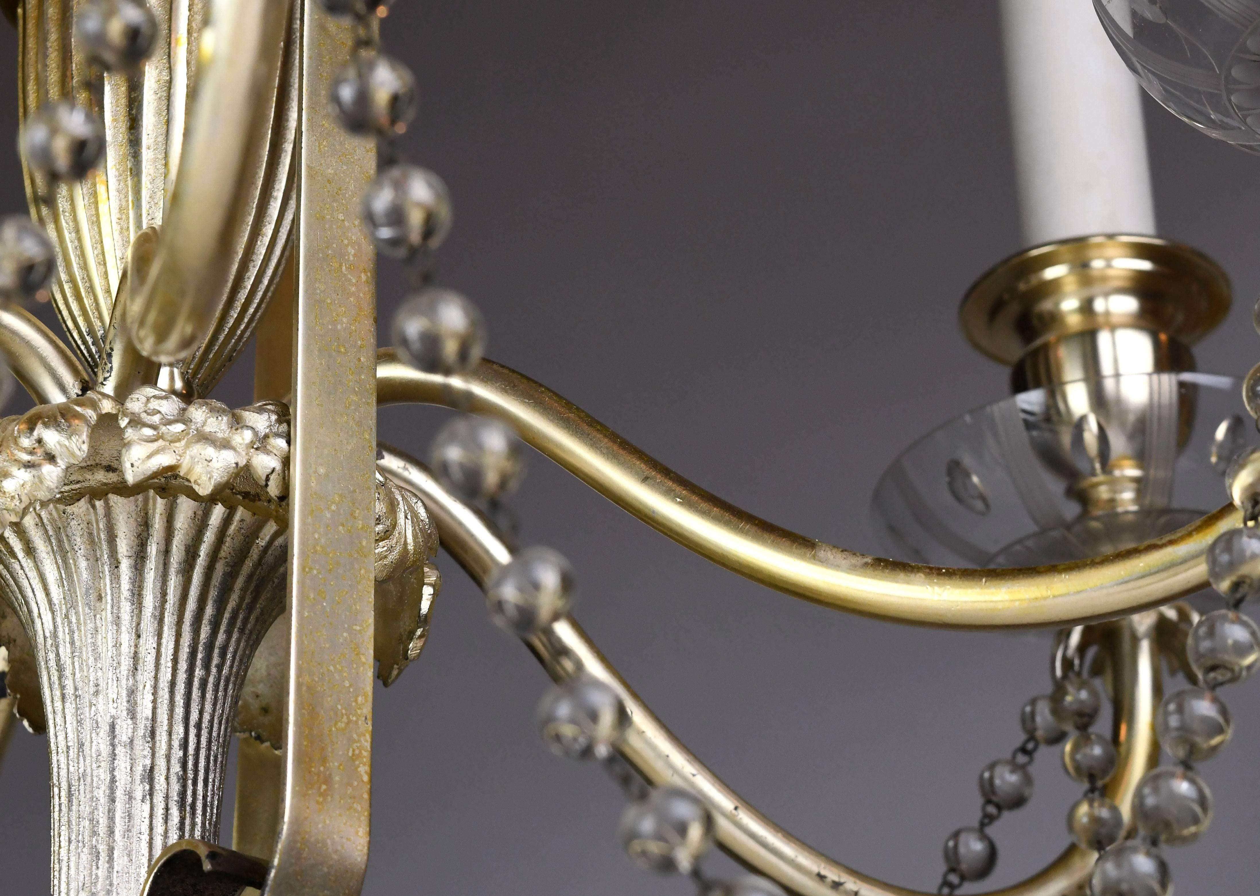 Metal Bradley & Hubbard Six-Arm Silver Plated Chandelier For Sale
