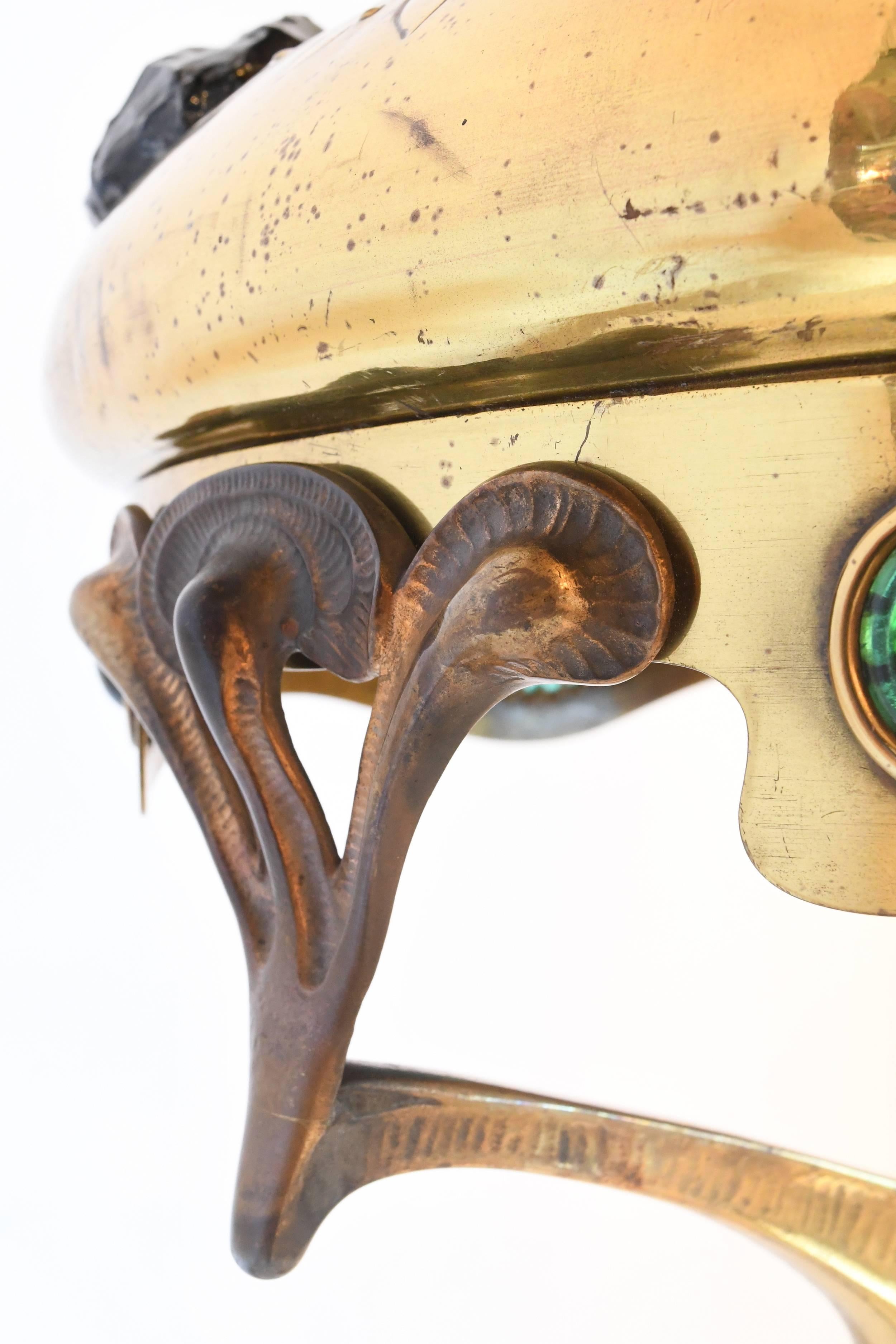 Austrian Art Nouveau Jeweled Brass Table Lamp