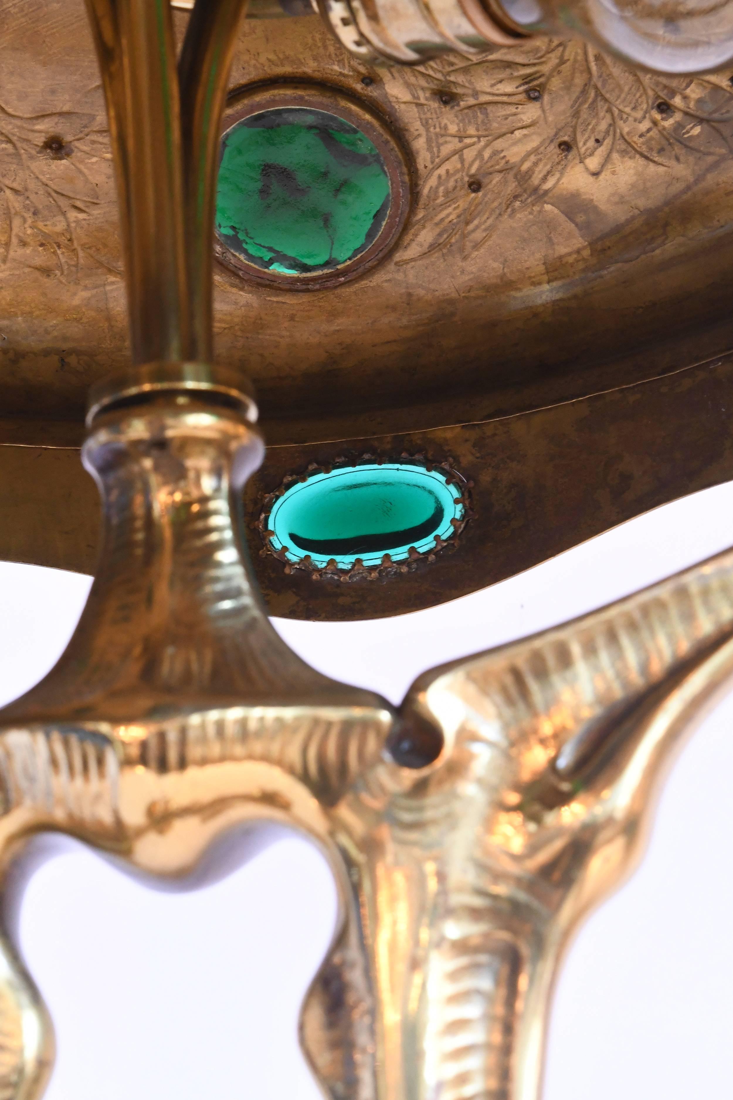 Art Nouveau Jeweled Brass Table Lamp 4