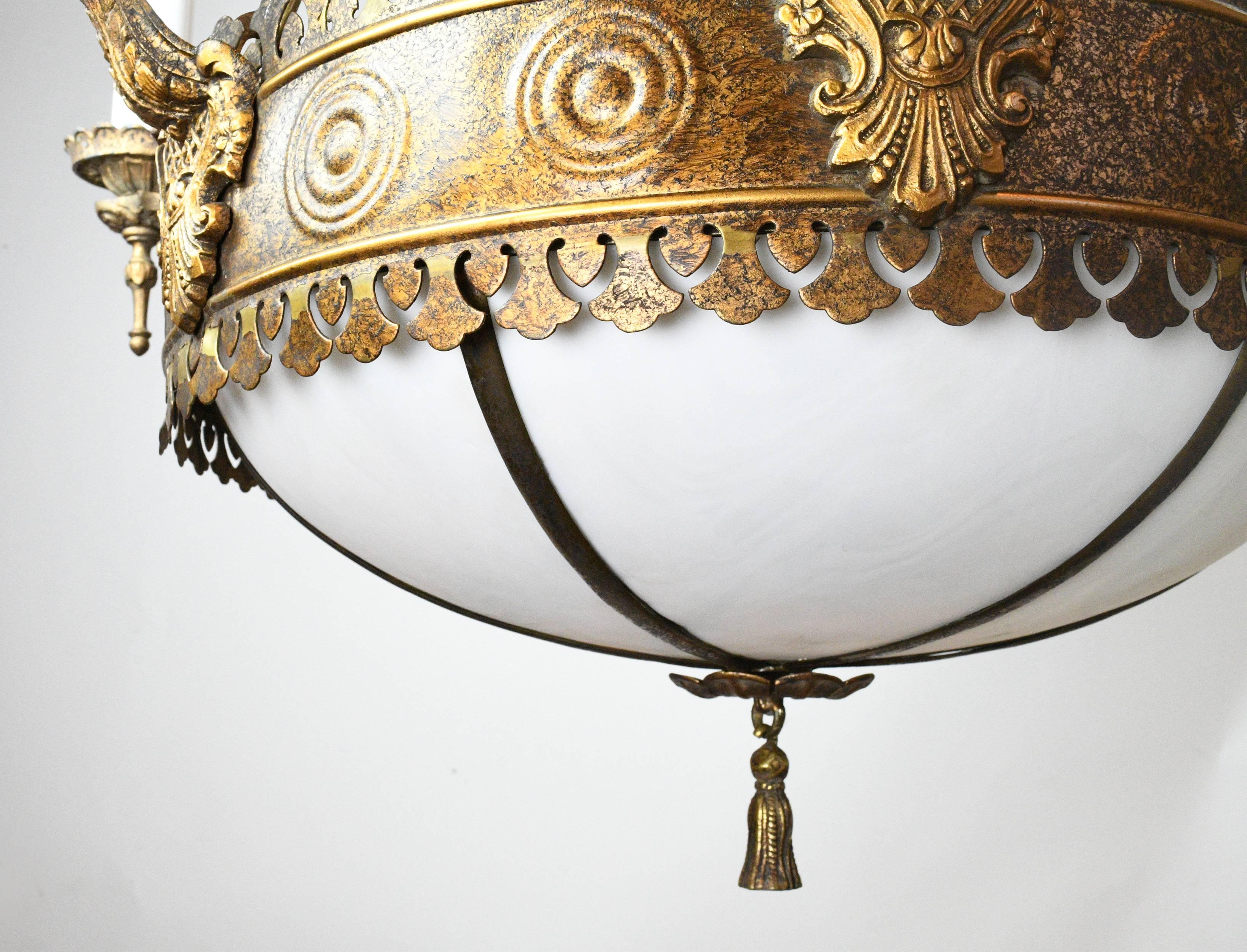 Six Candle Tudor Chandelier with Bent Glass Globe 4