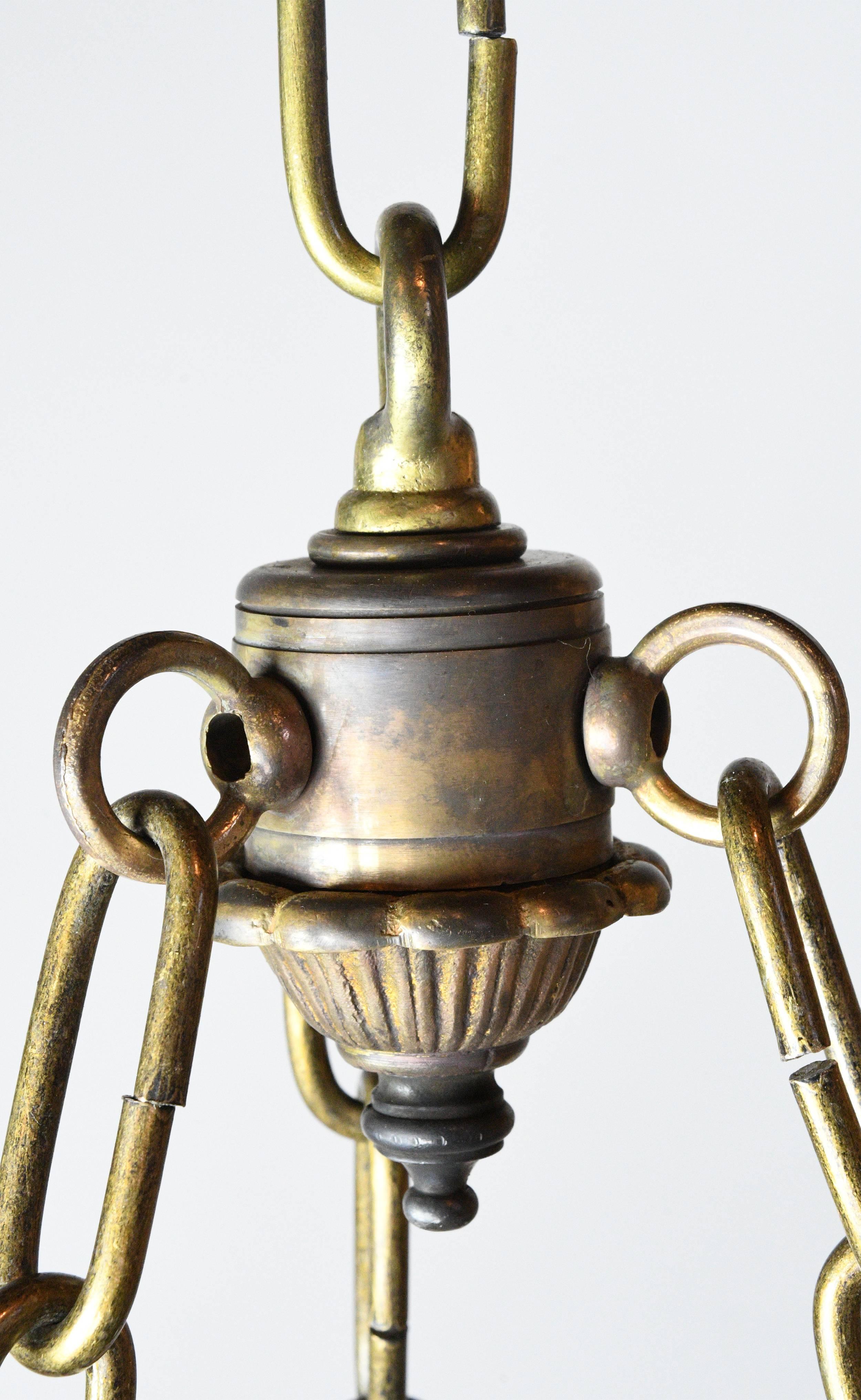Early 20th Century Six Candle Tudor Chandelier with Bent Glass Globe