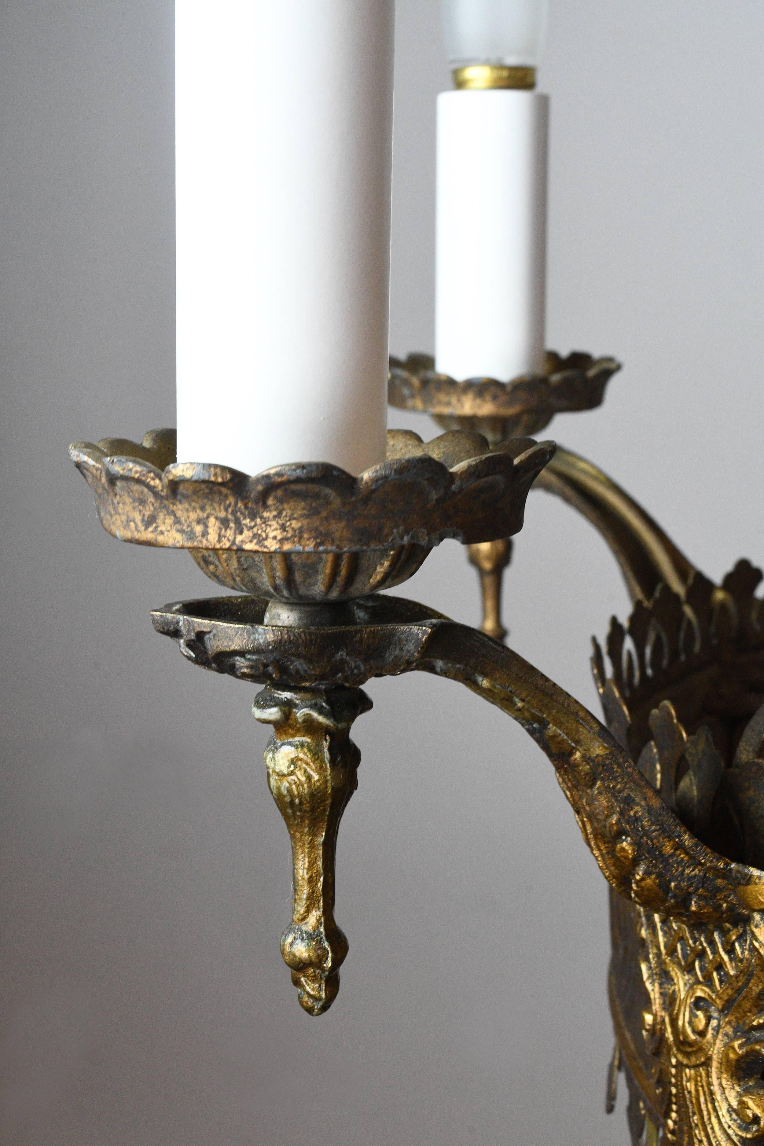Six Candle Tudor Chandelier with Bent Glass Globe 6