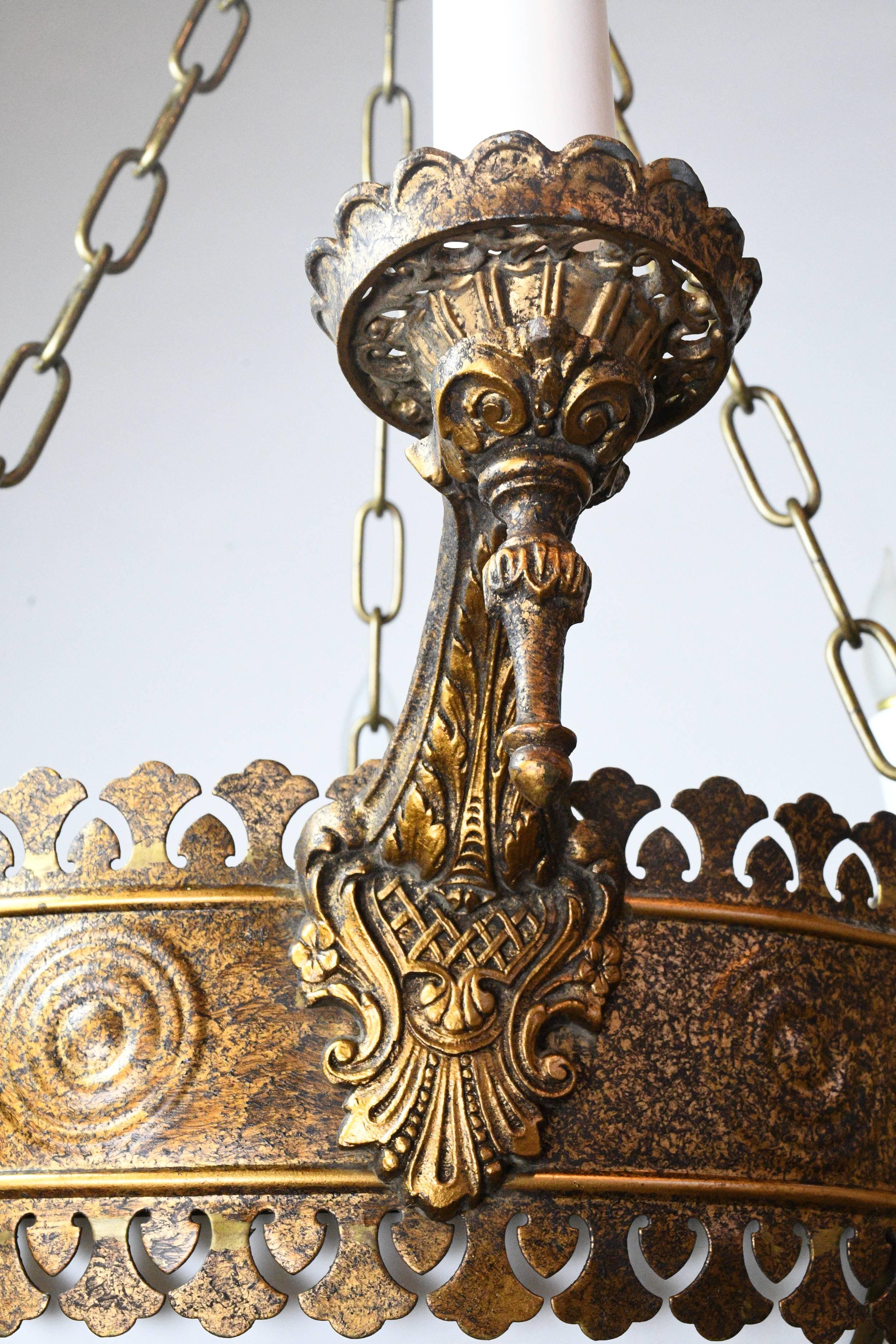 Six Candle Tudor Chandelier with Bent Glass Globe 2