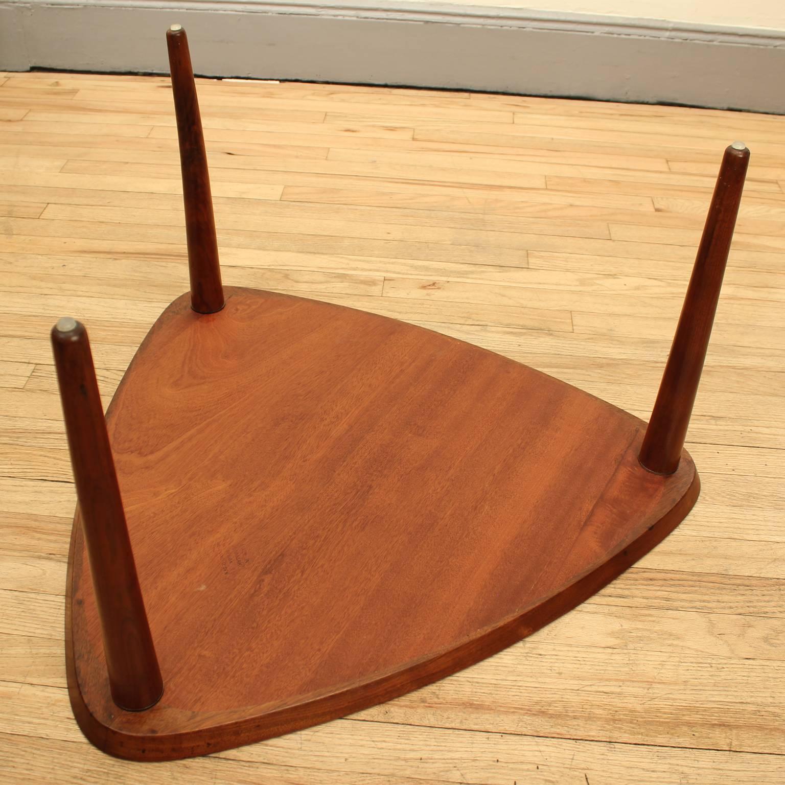 Danish Modern Teak Triangular Table by Arne Hovmand Olsen In Good Condition For Sale In New York, NY